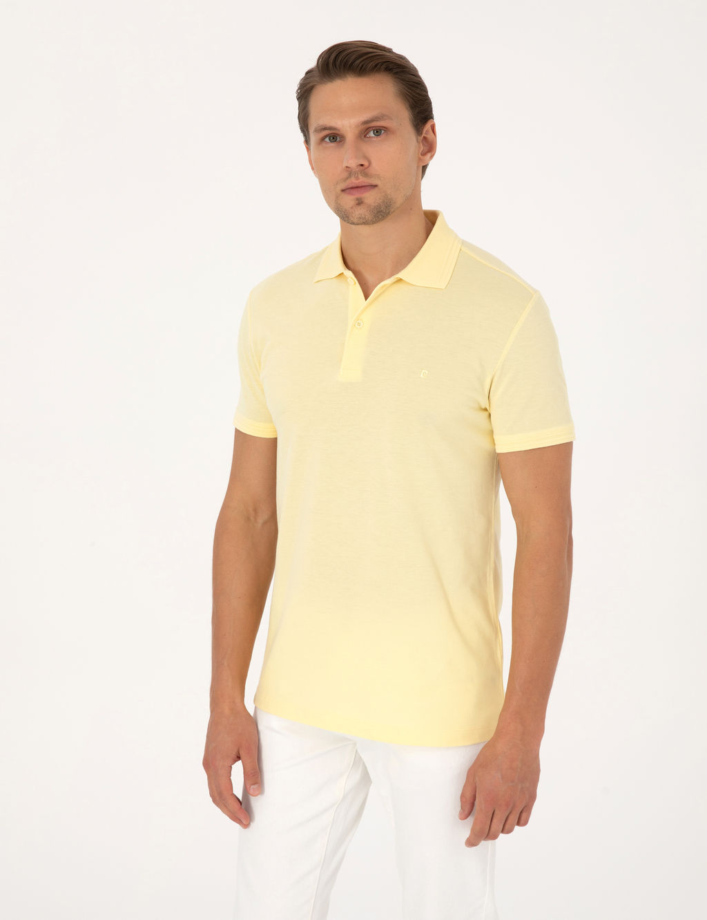 A__k Sar_ Slim Fit %100 Pamuk K_vr_lmaz D__meli Polo Yaka Basic Ti__rt