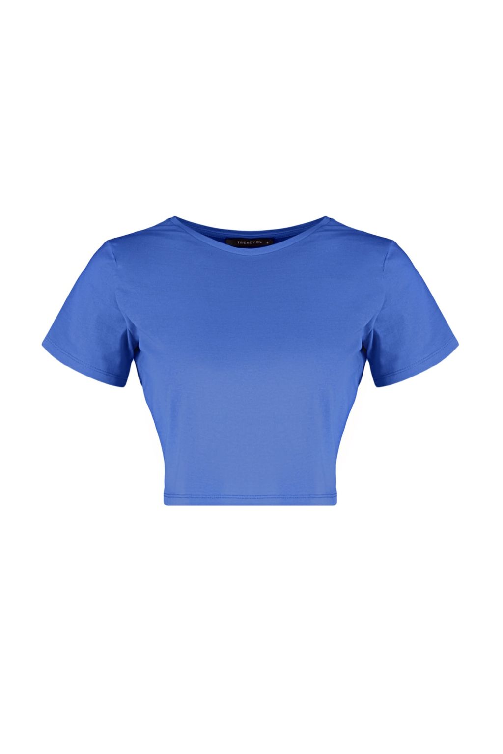 Mavi-Yesil 2li Paket %100 Pamuk Crop Bisiklet Yaka Orme T-Shirt TWOSS20TS1480