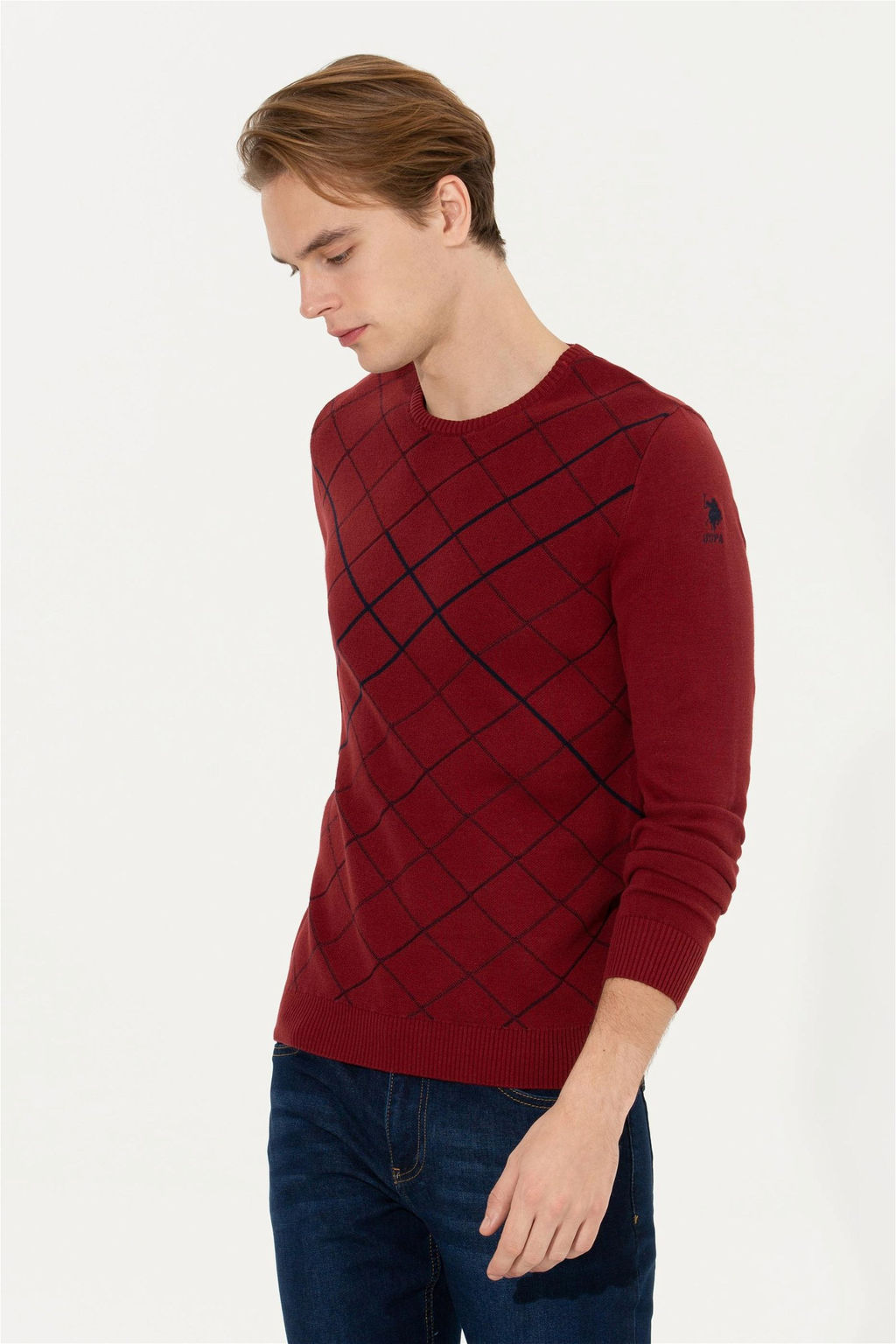 Мужской вязаный свитер вишневого цвета - U.s. polo assn фото 10
