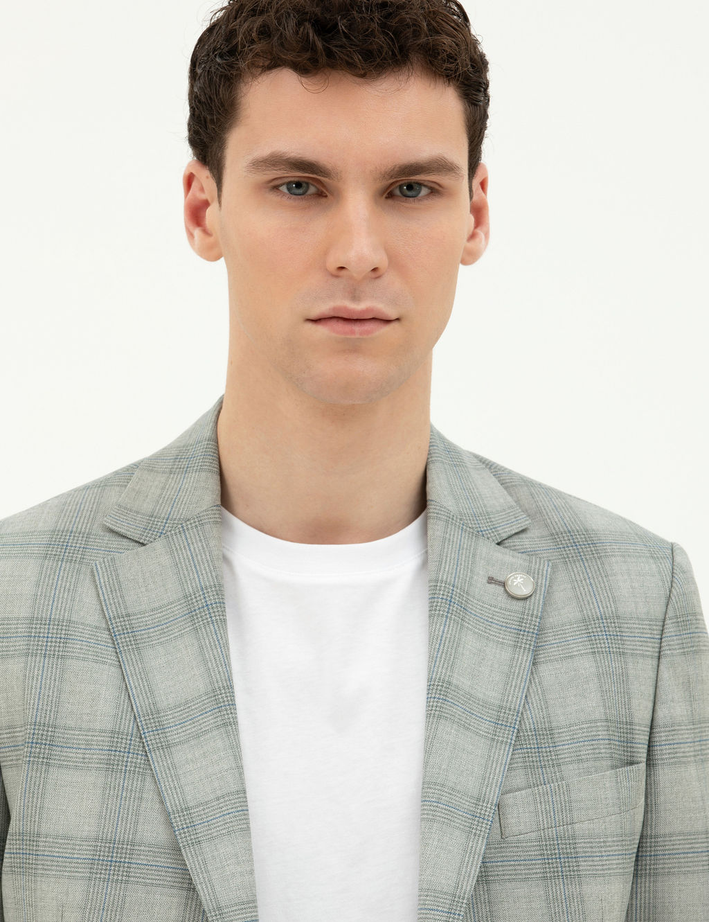 A__k Ye_il Slim Fit %100 Y_n Ekose Ceket