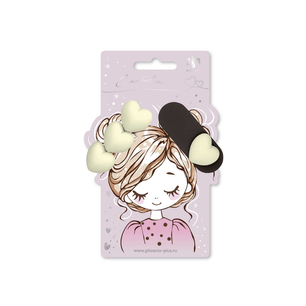 Набор заколок для волос клик-клак, зажим, софт-тач, арт. 71754 / 10 СЕРДЕЧКИ (в наборе: 2шт., 6,4; 6,7 см, черный металл, поликарбонат, полиэфирная смола, цвет: бежевый, коричневый, подложка из мелованного картона + ПЭТ-пакет с европодвесом)