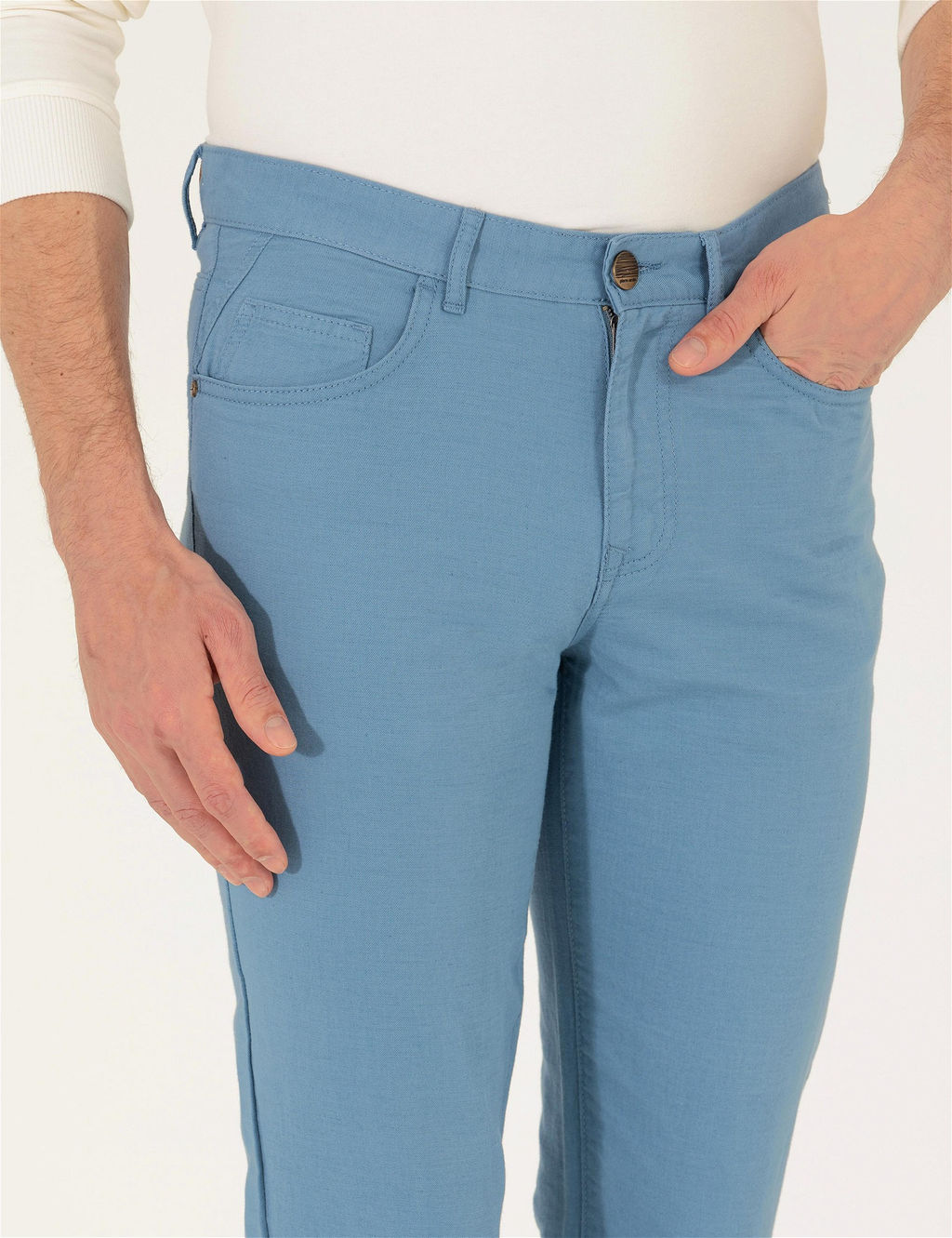 Koyu Mavi Slim Fit Keten Kar___ml_ Kanvas Pantolon