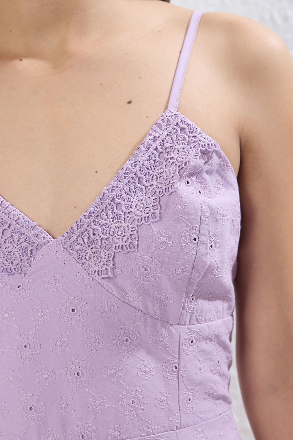 Lila Etegi Belden Ac?lan Brode Astarl? Mini Dokuma Elbise TWOSS25EL00317 - Trendyolmilla фото 3