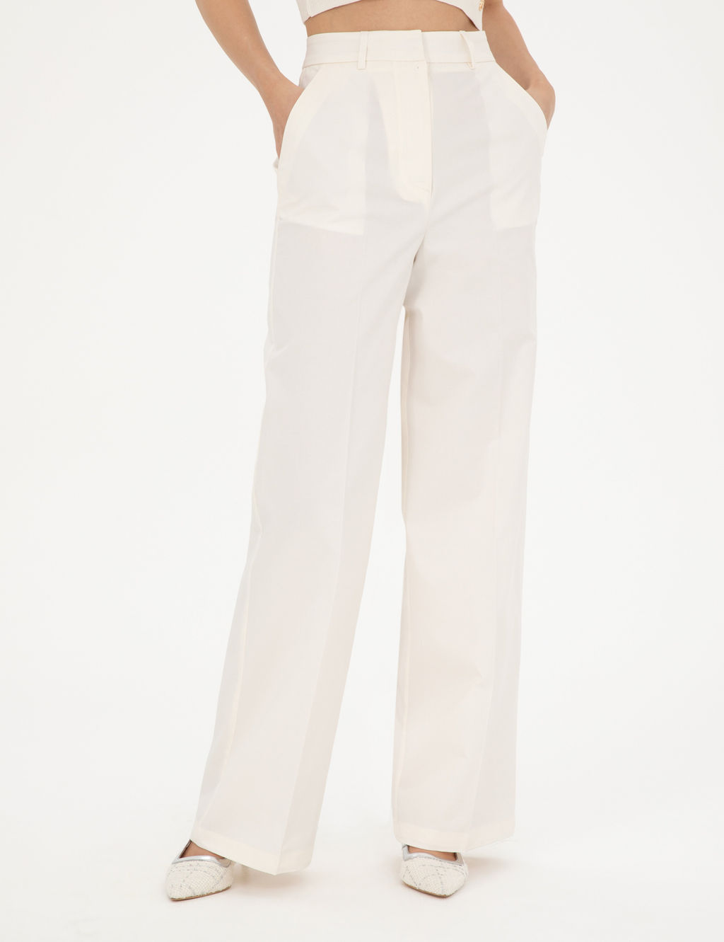 Beyaz Y_ksek Bel Straight Fit Pantolon