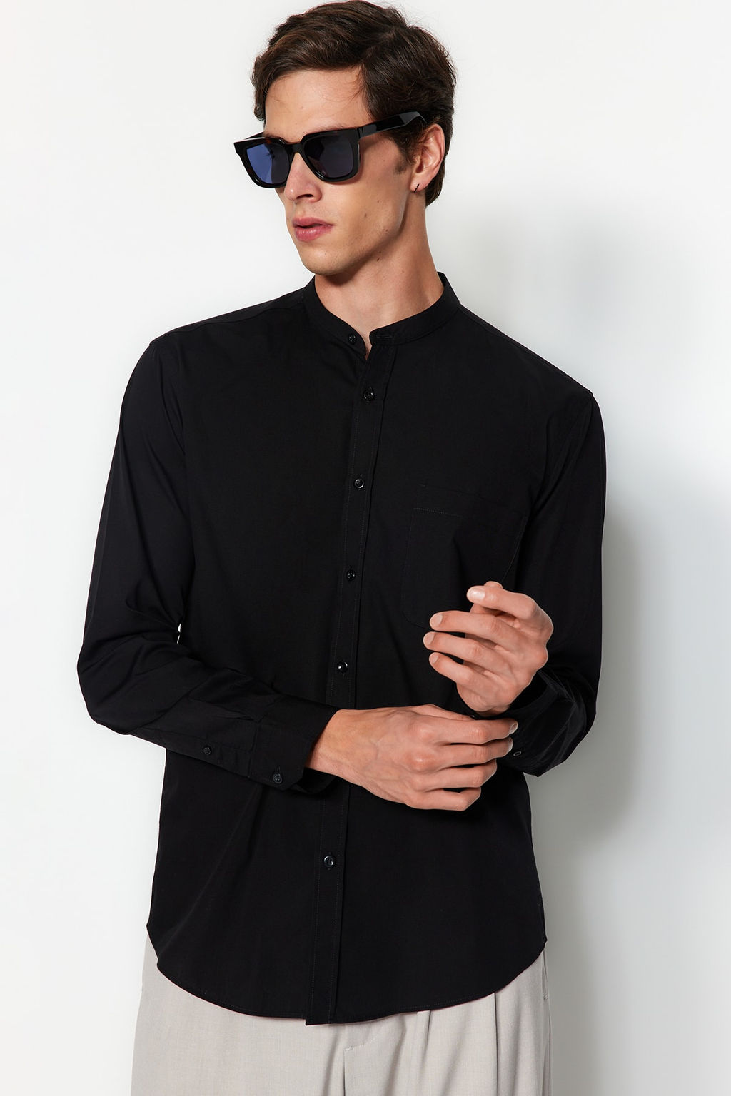TRENDYOL MAN Premium Siyah %100 Pamuk Regular Fit Hakim Yaka Gomlek TMNAW24GO00027 - Trendyolmilla фото 3