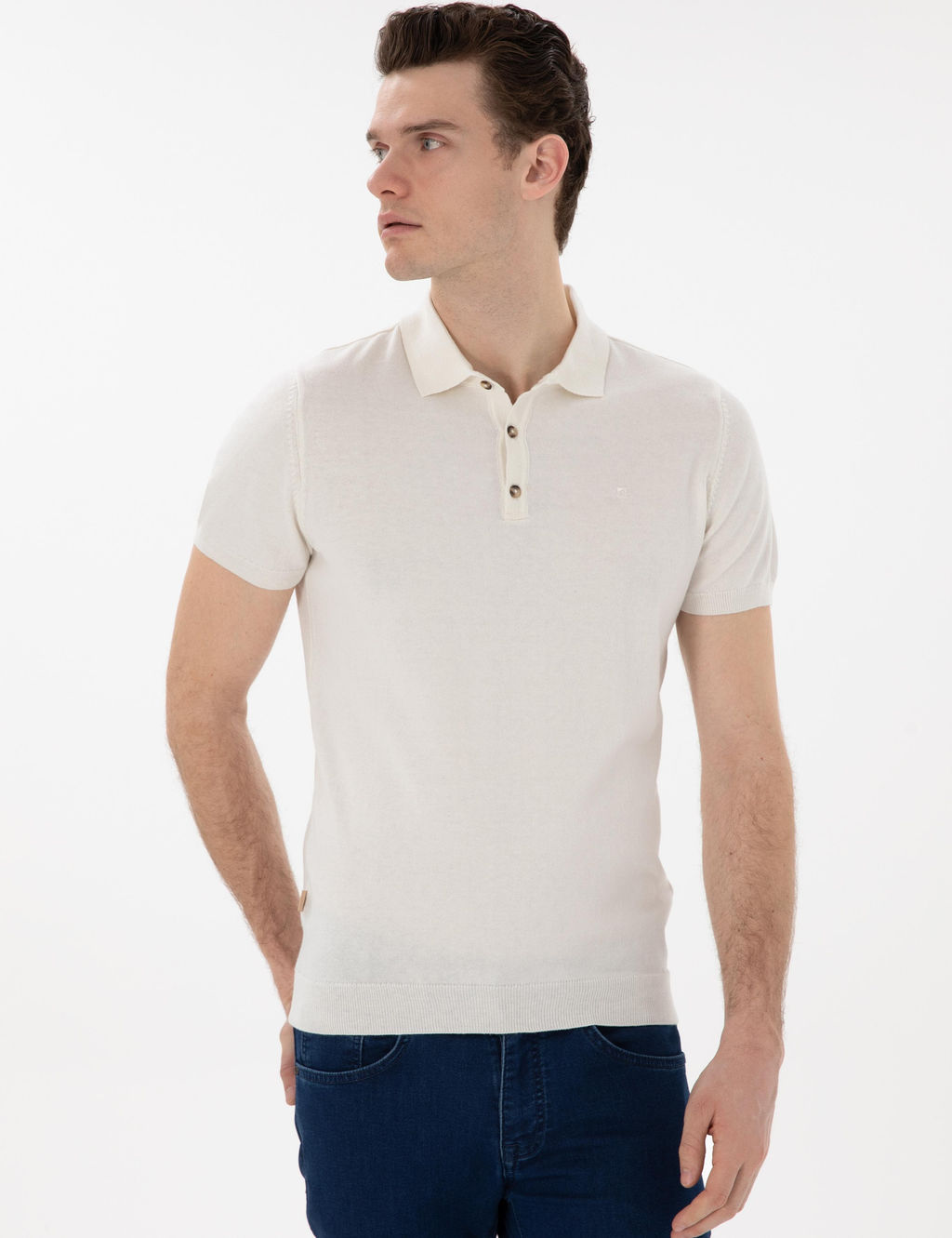 Ekru Slim Fit D__meli Polo Yaka Triko Ti__rt - Pierre cardin фото 3