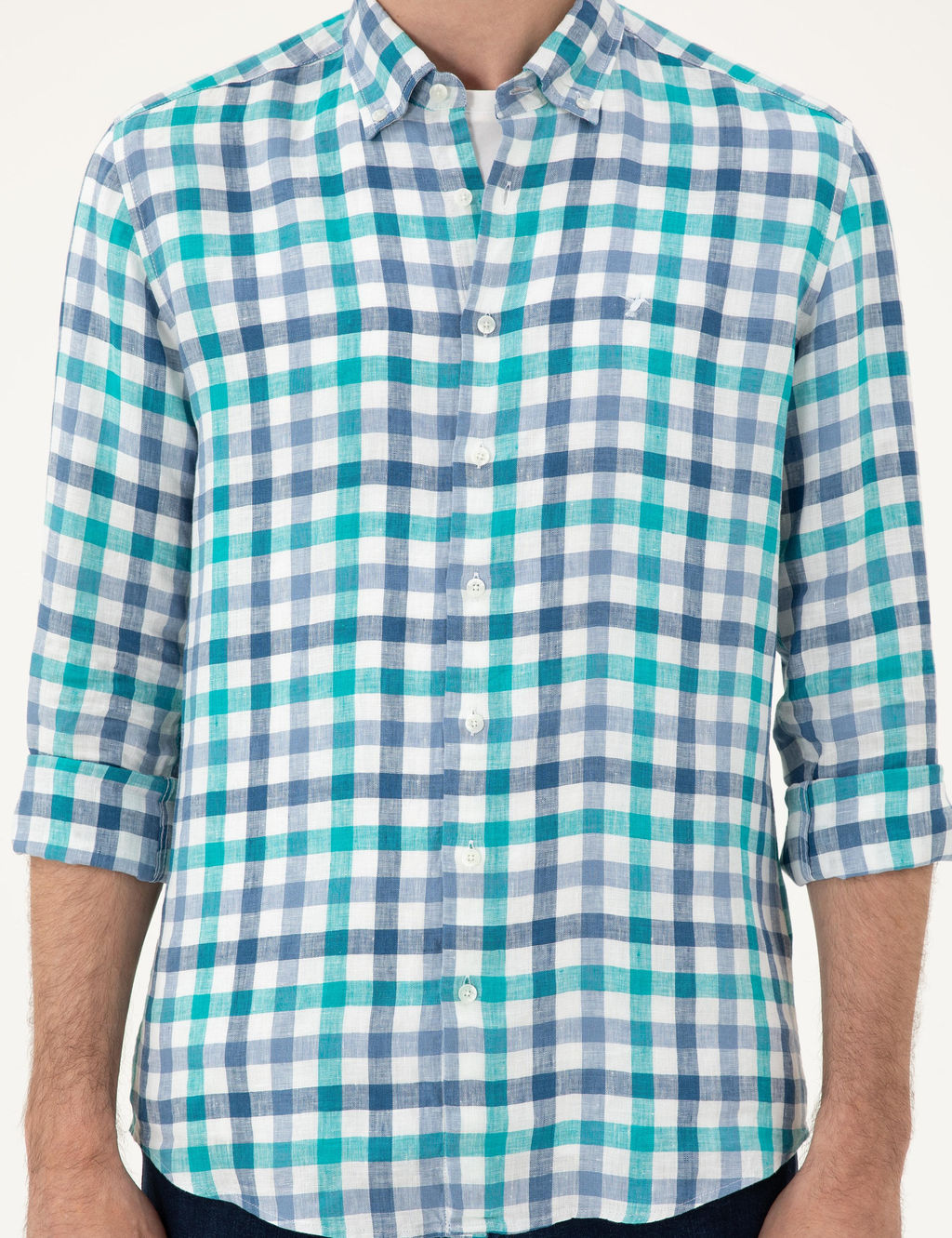 Turkuaz Regular Fit %100 Keten G_mlek