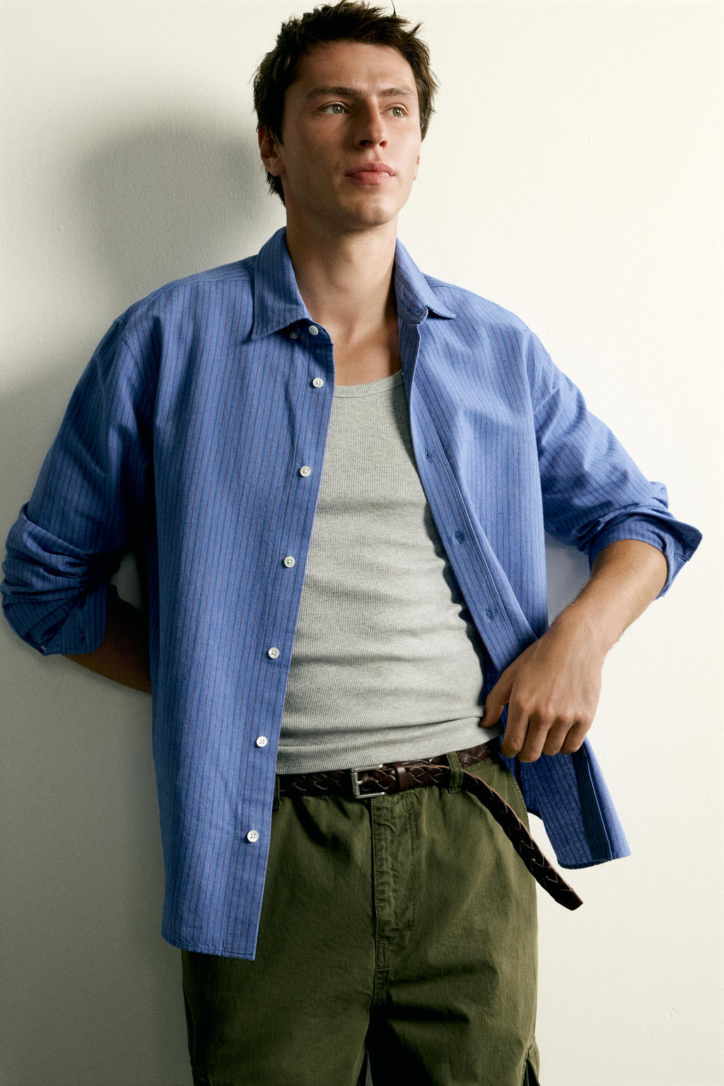 CAMISA RELAXED FIT RAYAS / Azul?n