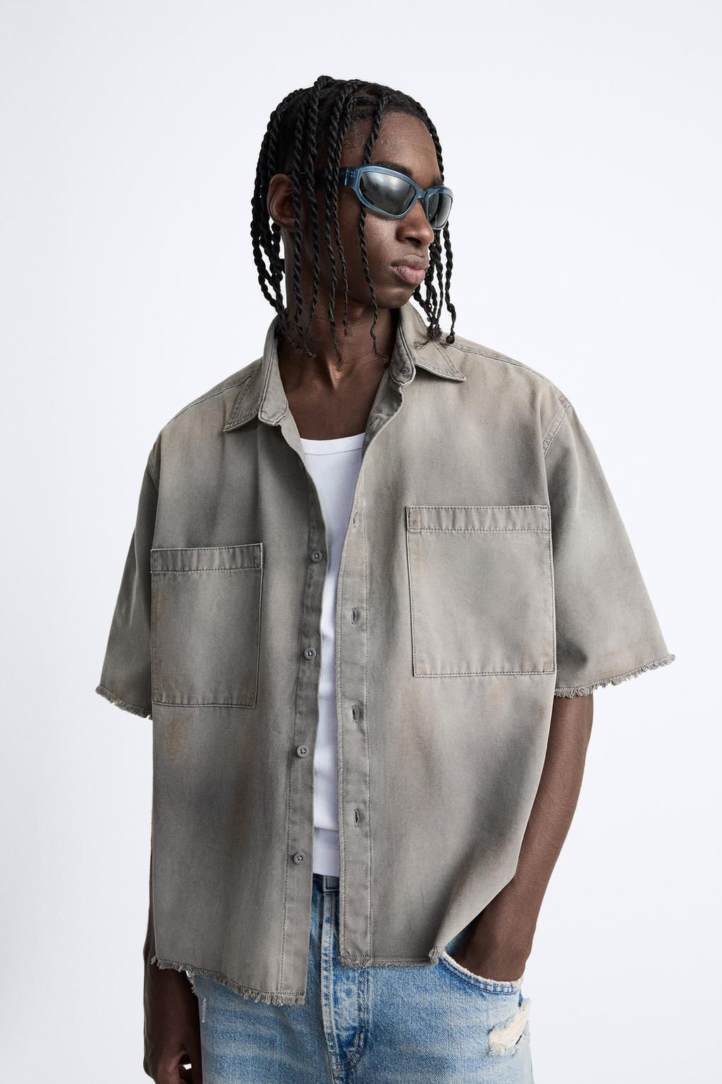 ACID WASH DENIM GOMLEK - Zara фото 5