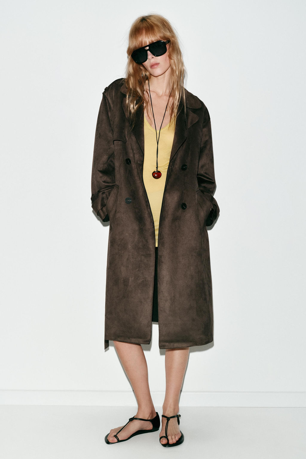 LONG FAUX SUEDE TRENCH COAT WITH BELT - Zara фото 10