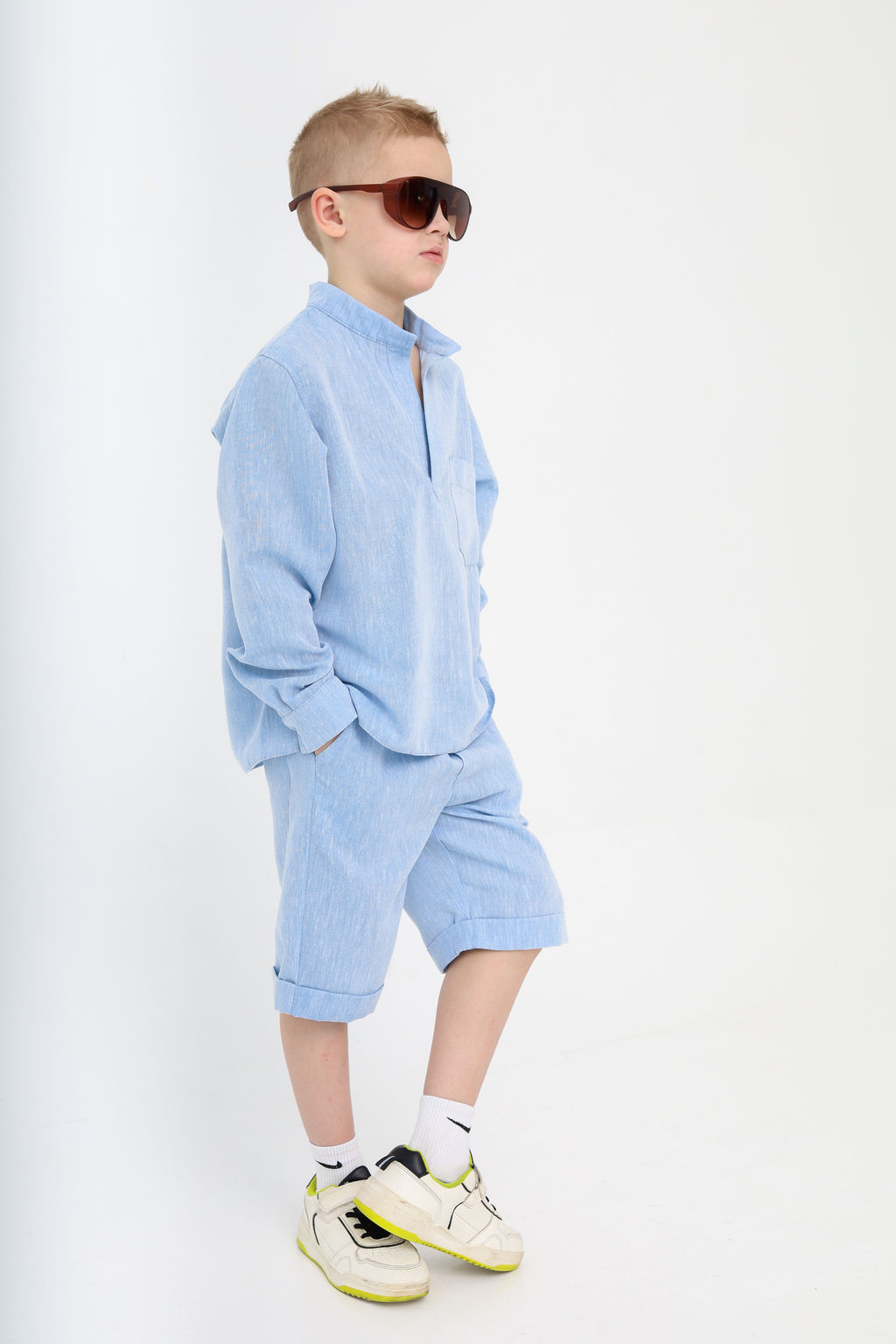 Рубашка-хенли Лен, голубой меланж - Inzibe фото 8