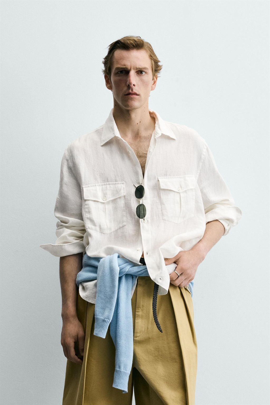 CAMISA RELAXED FIT 100% LINO BOLSILLOS / Blanco roto - Zara фото 2