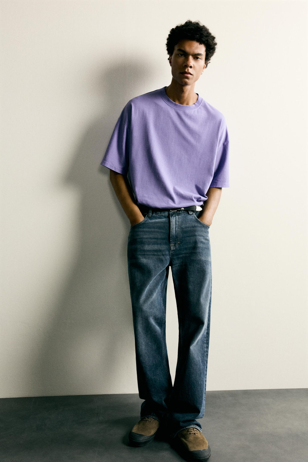 CAMISETA LAVADA RELAXED FIT B?SICA / Morado - Zara фото 5