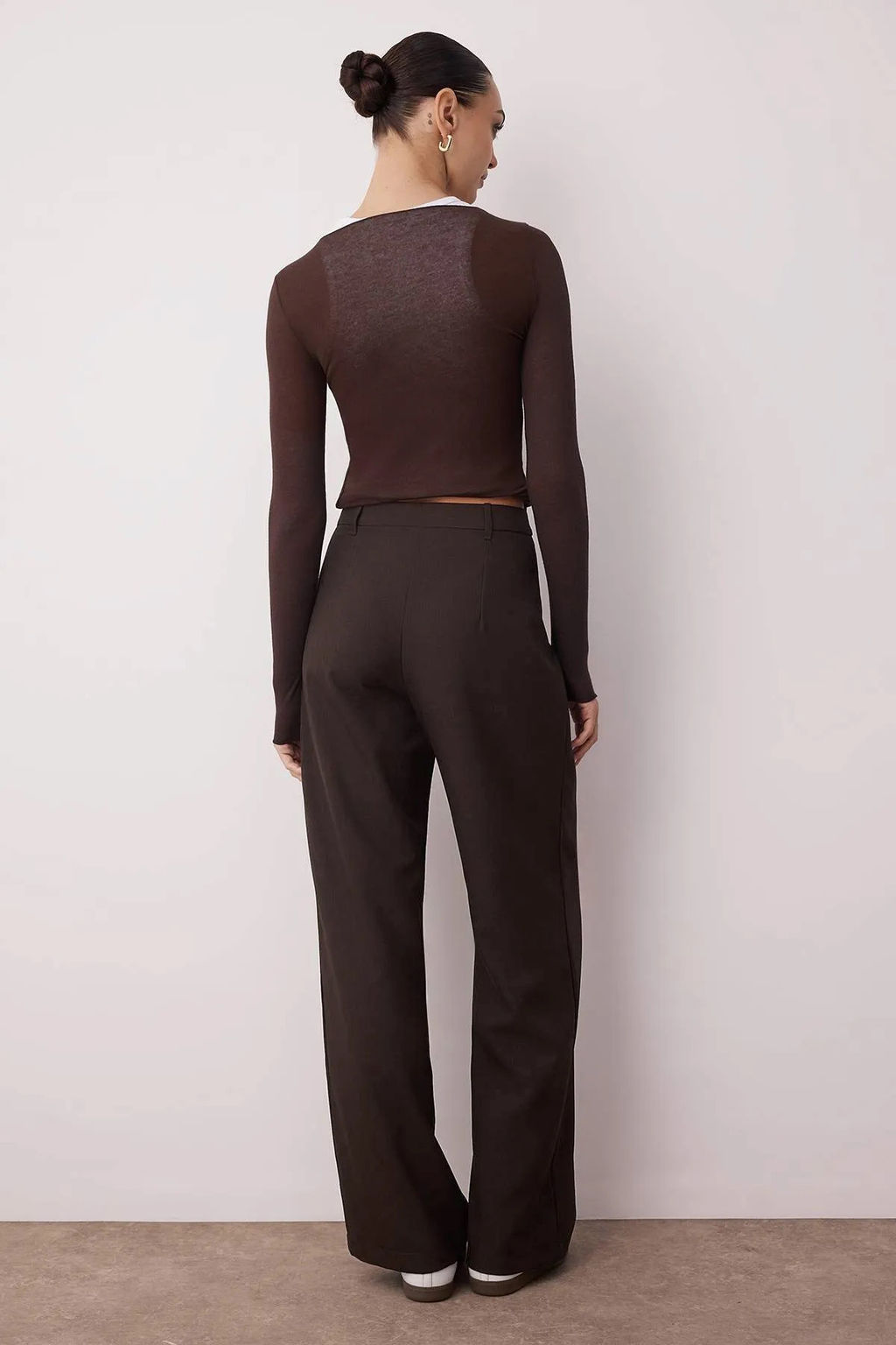 Koyu Kahverengi Wide Leg/Genis Paca Palazzo Pilili Dokuma Kumas Pantolon TWOAW22PL0475