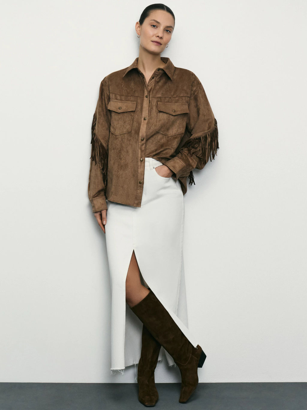 Рубашка с декоративной бахромой на рукавах / Zarina фото 2