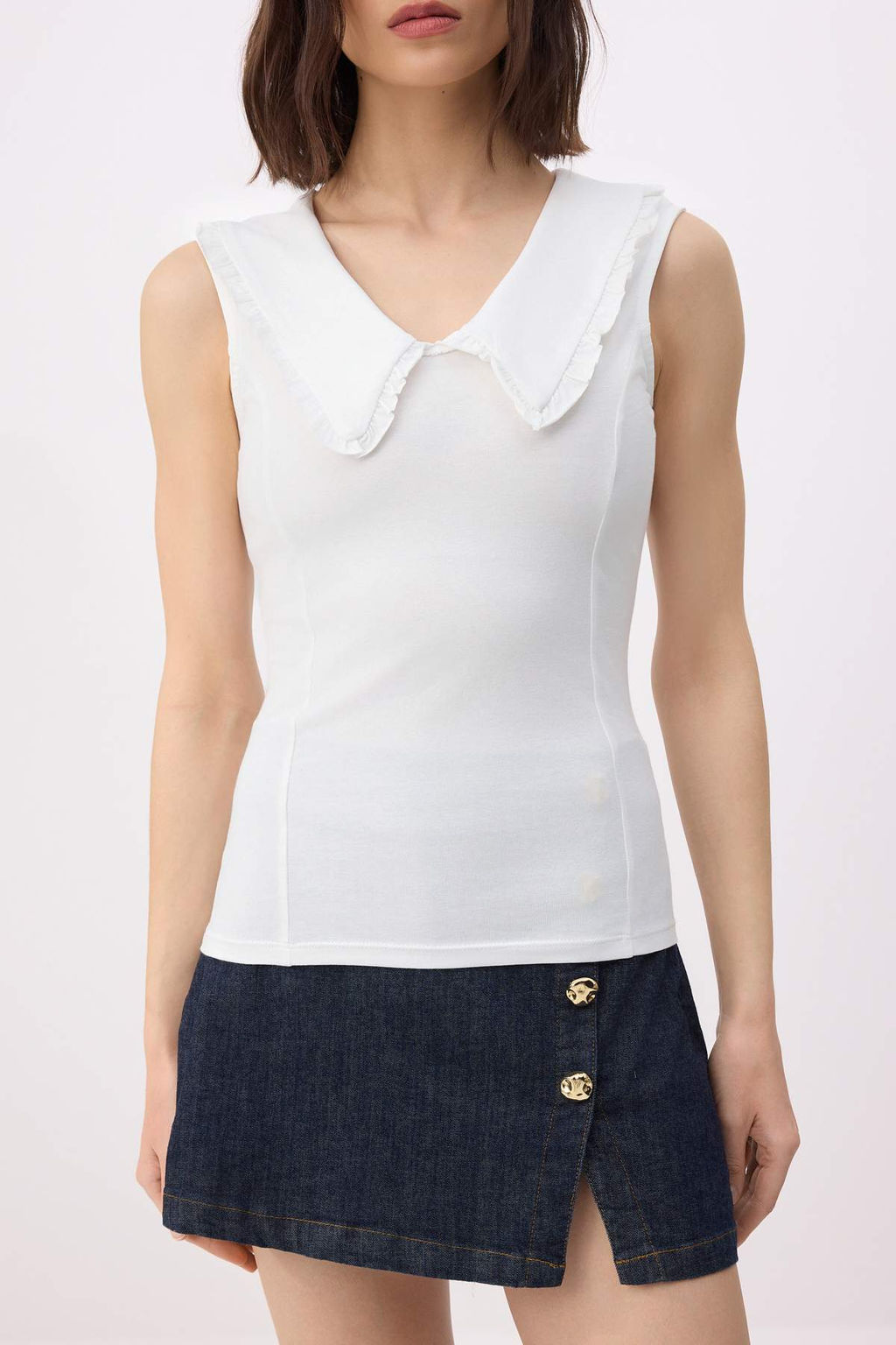 Ekru Fitted/Vucuda Oturan Bebe Yaka Kolsuz Pamuklu Esnek Orme Bluz TWOSS26BZ00438 - Trendyolmilla фото 3