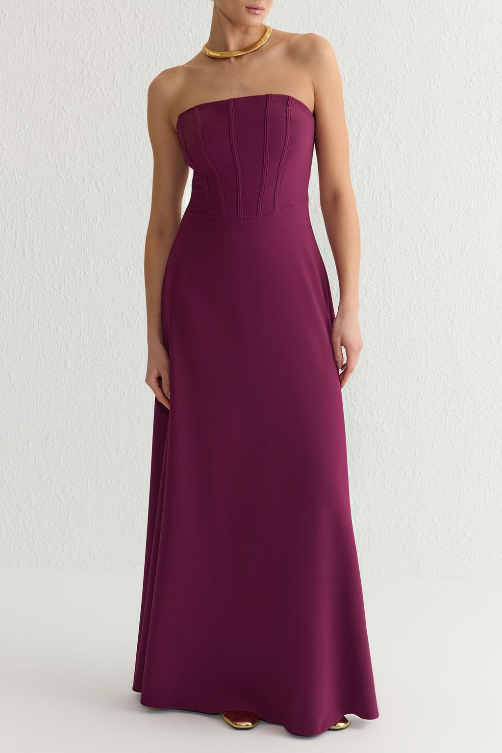 TRENDYOLMILLA Lacivert A-Kesim Straplez Dokuma Uzun S?k Abiye & Mezuniyet Elbise TPRSS25AE00021 фото 3