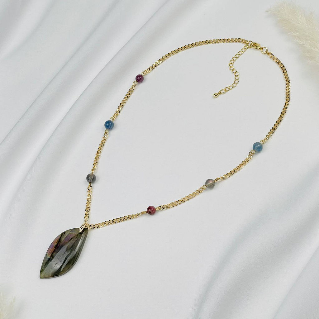 Колье на цепочке из Кианита,Лабрадора и Турмалина 42 см +