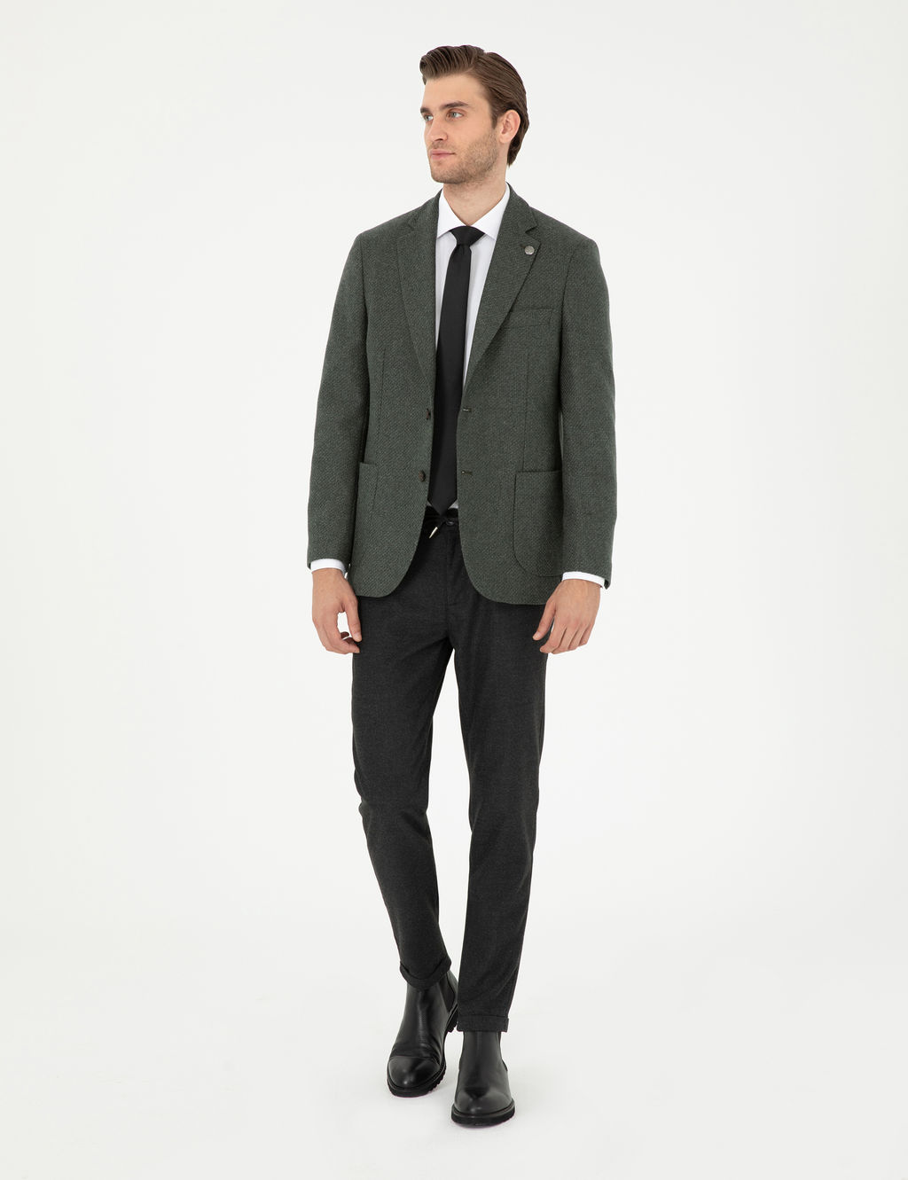 Haki Y_n Kar___ml_ Slim Fit Ceket