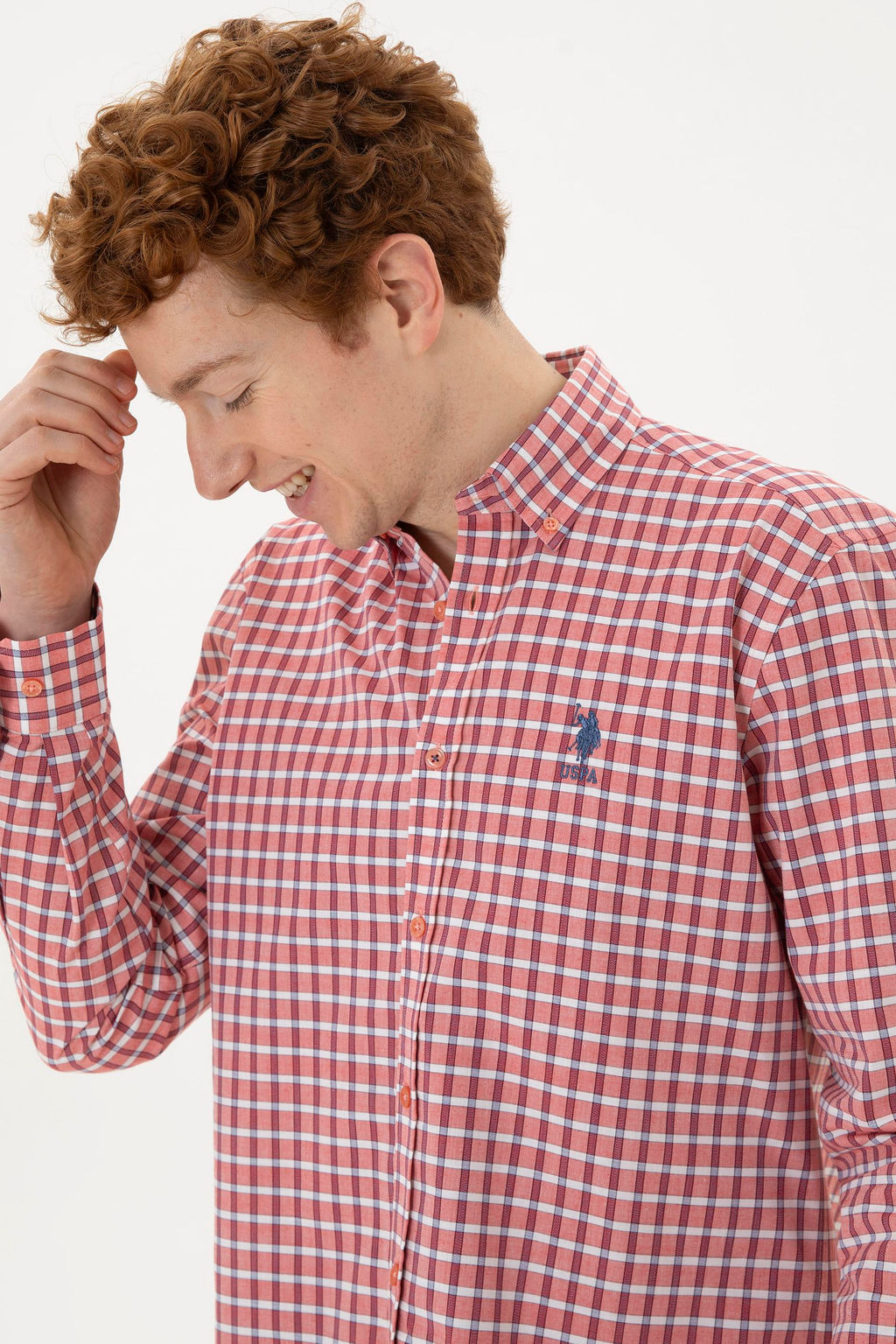 Рубашка мужская U.S. Polo Assn с длинным рукавом красная хлопок фото 9