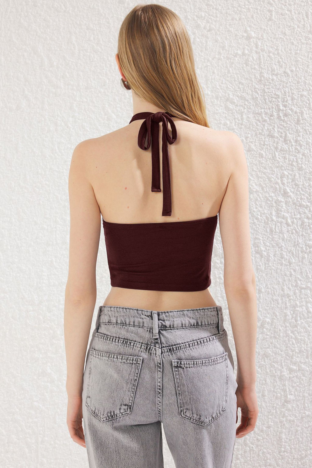 Bordo Boyundan Baglamal? Fitted/Vucuda Oturan Orme Bluz TWOSS25BZ00136 - Trendyolmilla фото 5