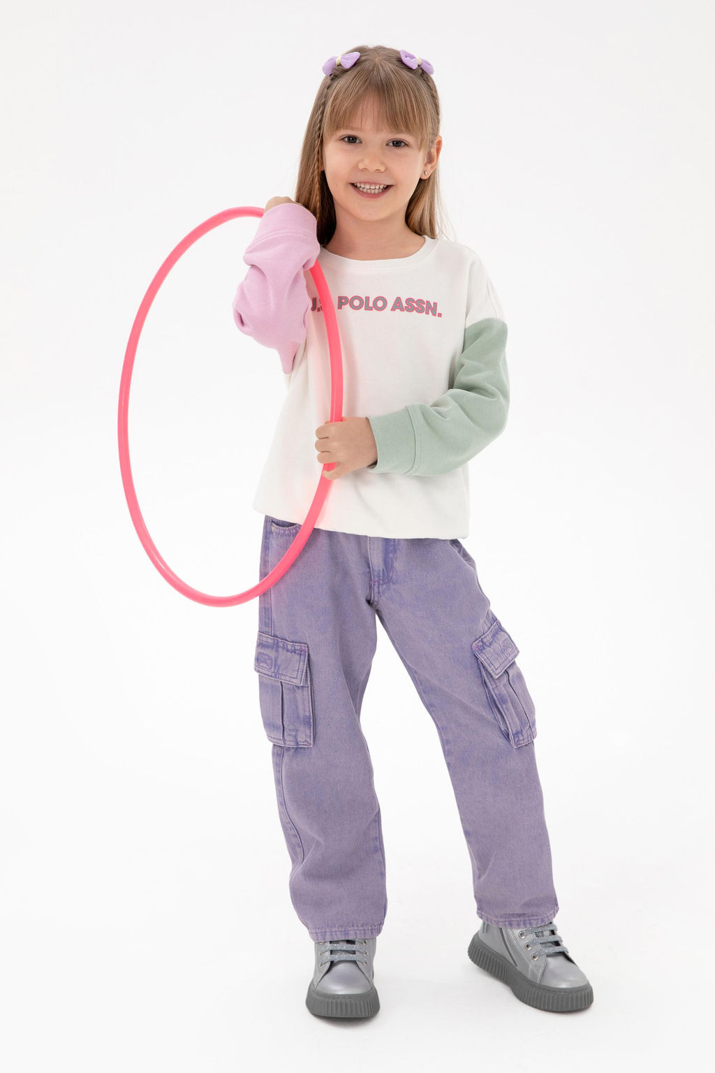 K_z _ocuk Ekru Bisiklet Yaka _ardonlu Sweatshirt
