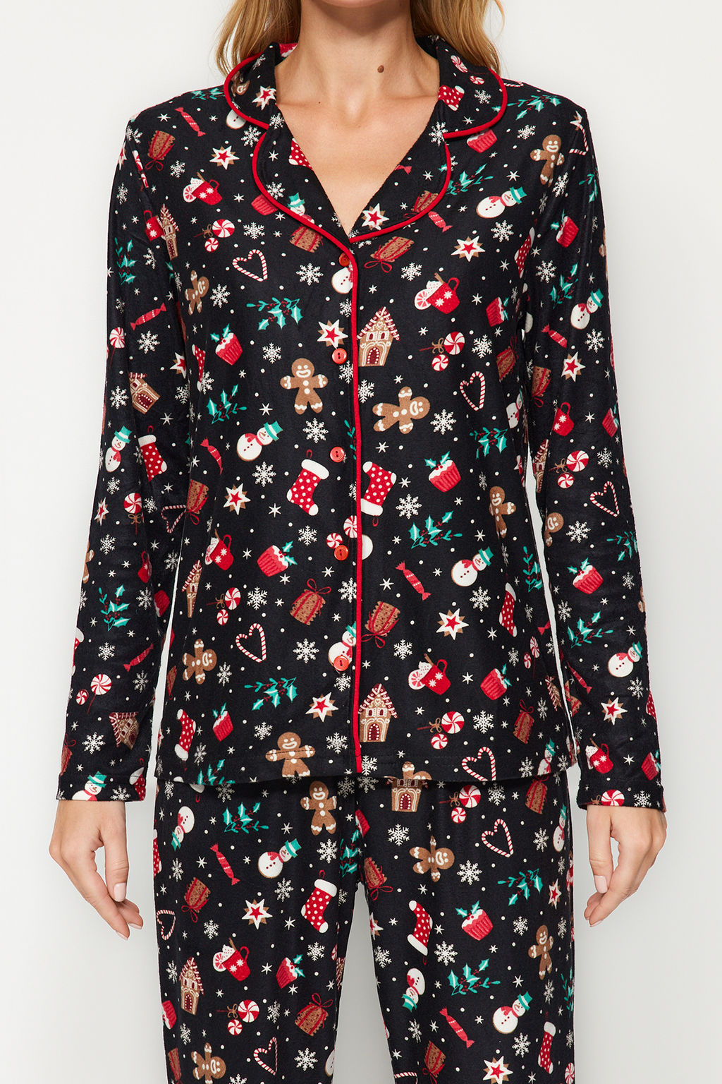 Siyah Yumusak Hissiyatl? Y?lbas? Temal? Orme Pijama Tak?m? THMAW24PT00051 - Trendyolmilla фото 8