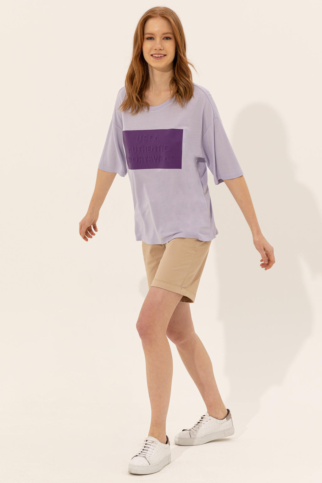 Женская сиреневая футболка оверсайз с круглым вырезом Неожиданная скидка в корзине - U.s. polo assn фото 4