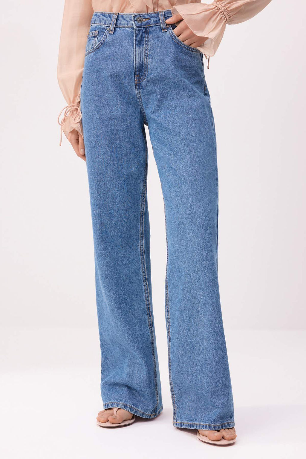 Buz Mavisi Yuksek Bel %100 Pamuk Wide Leg Jeans TWOSS26JE00204 - Trendyolmilla фото 7