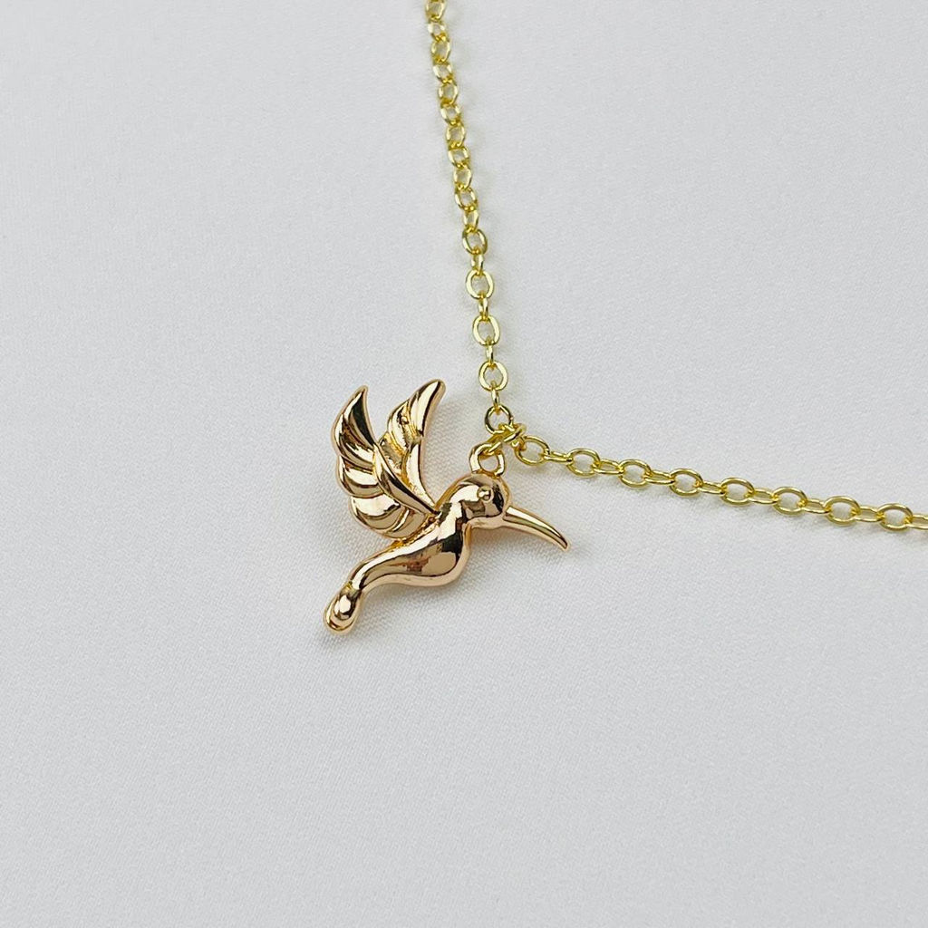 Колье на цепочке с камнем Обсидиан и подвеской "Колибри" 46 см +