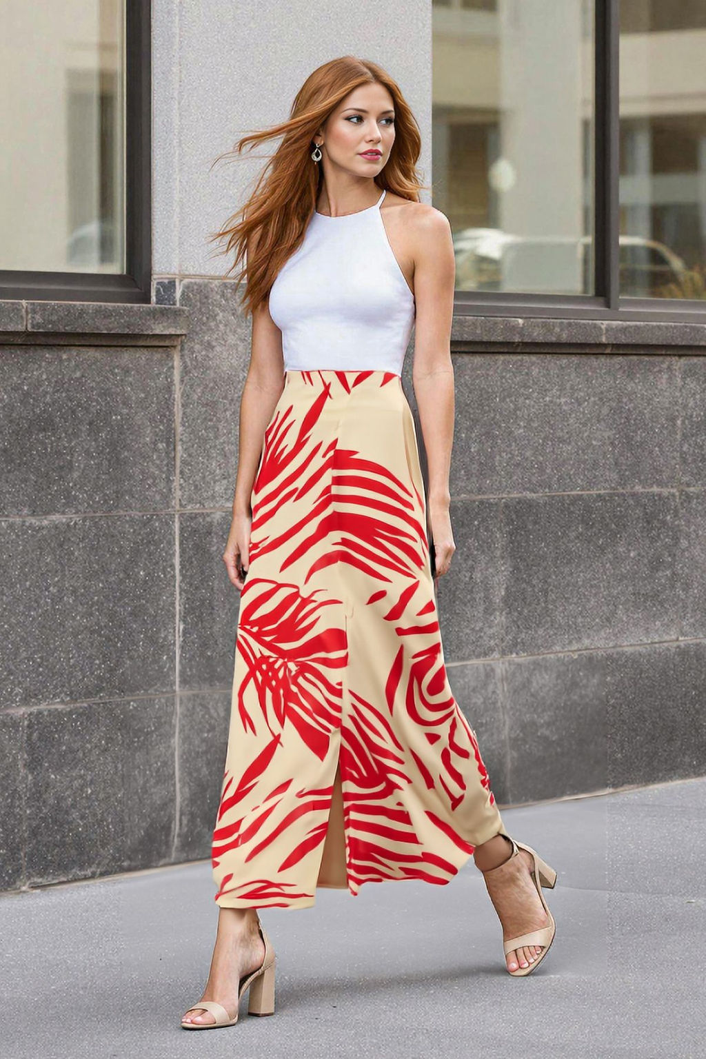 TRENDYOLMILLA Cok Renkli Desenli Pamuk Kumasl? Y?rtmac Detayl? Midi Boy Dokuma Etek TWOSS25ET00120