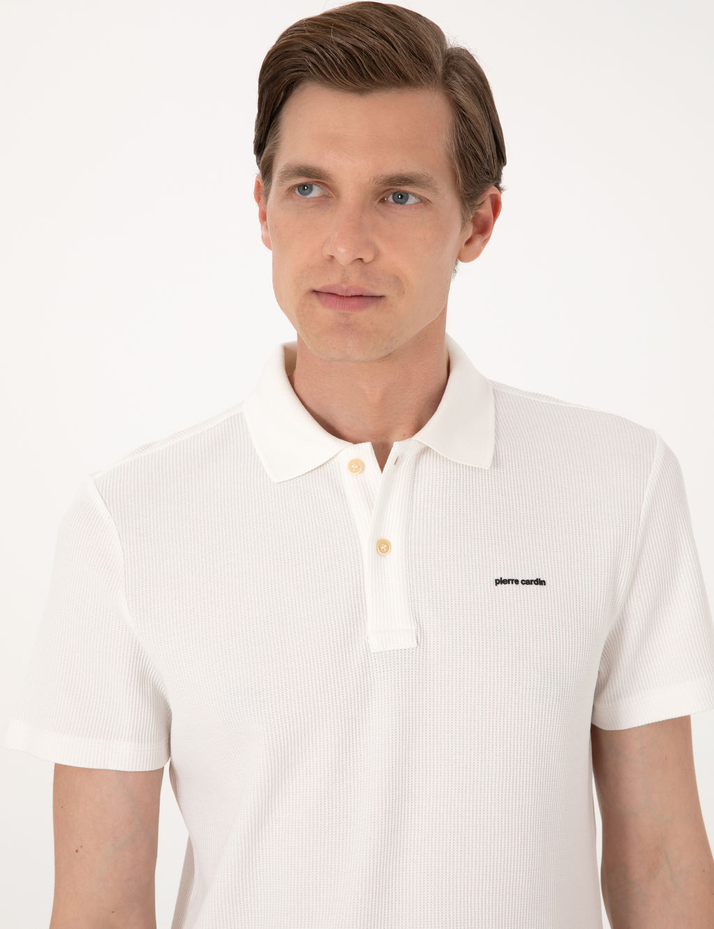 Ekru Slim Fit _rme Dokulu Polo Yaka Ti__rt