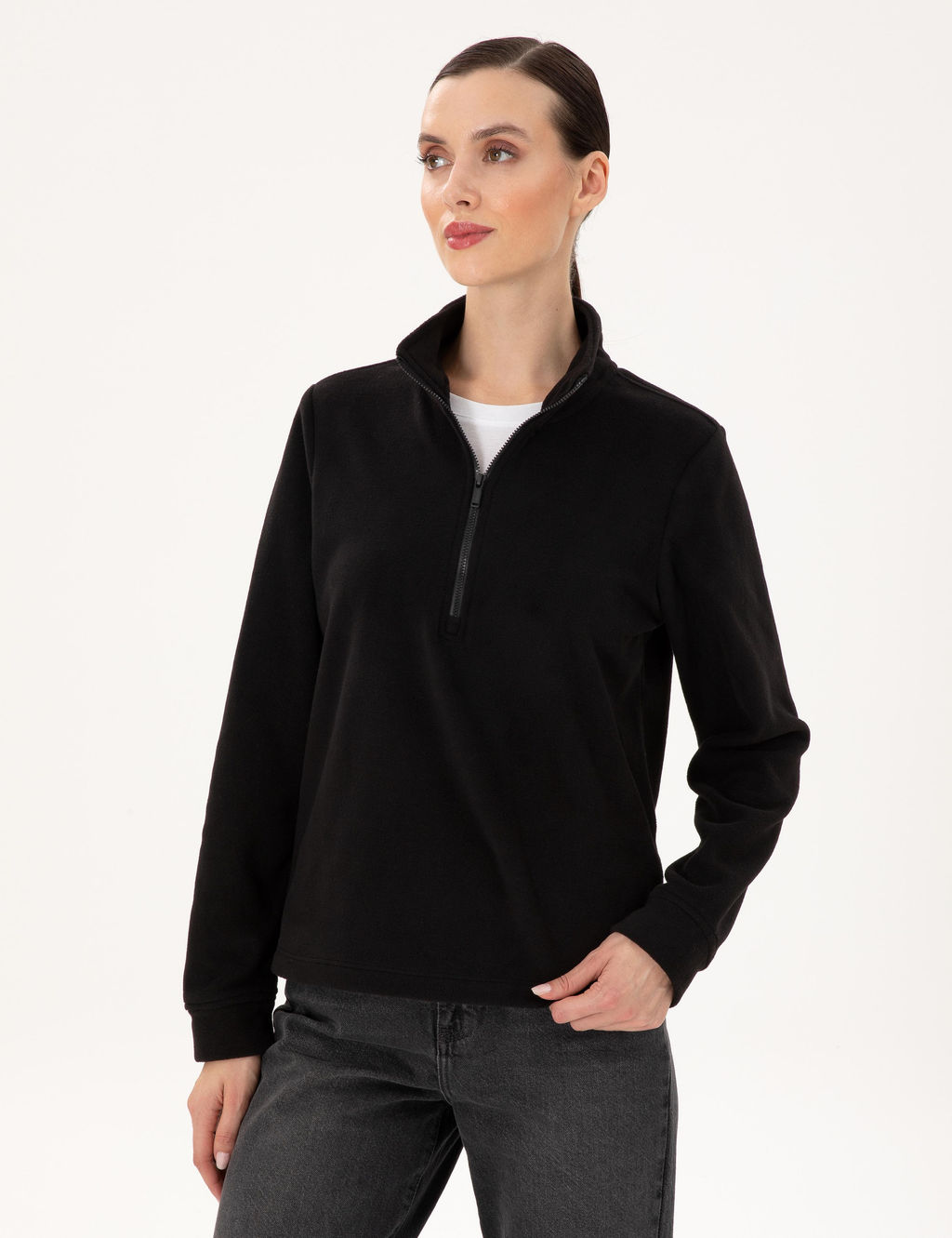 Siyah Oversize Polar Sweatshirt