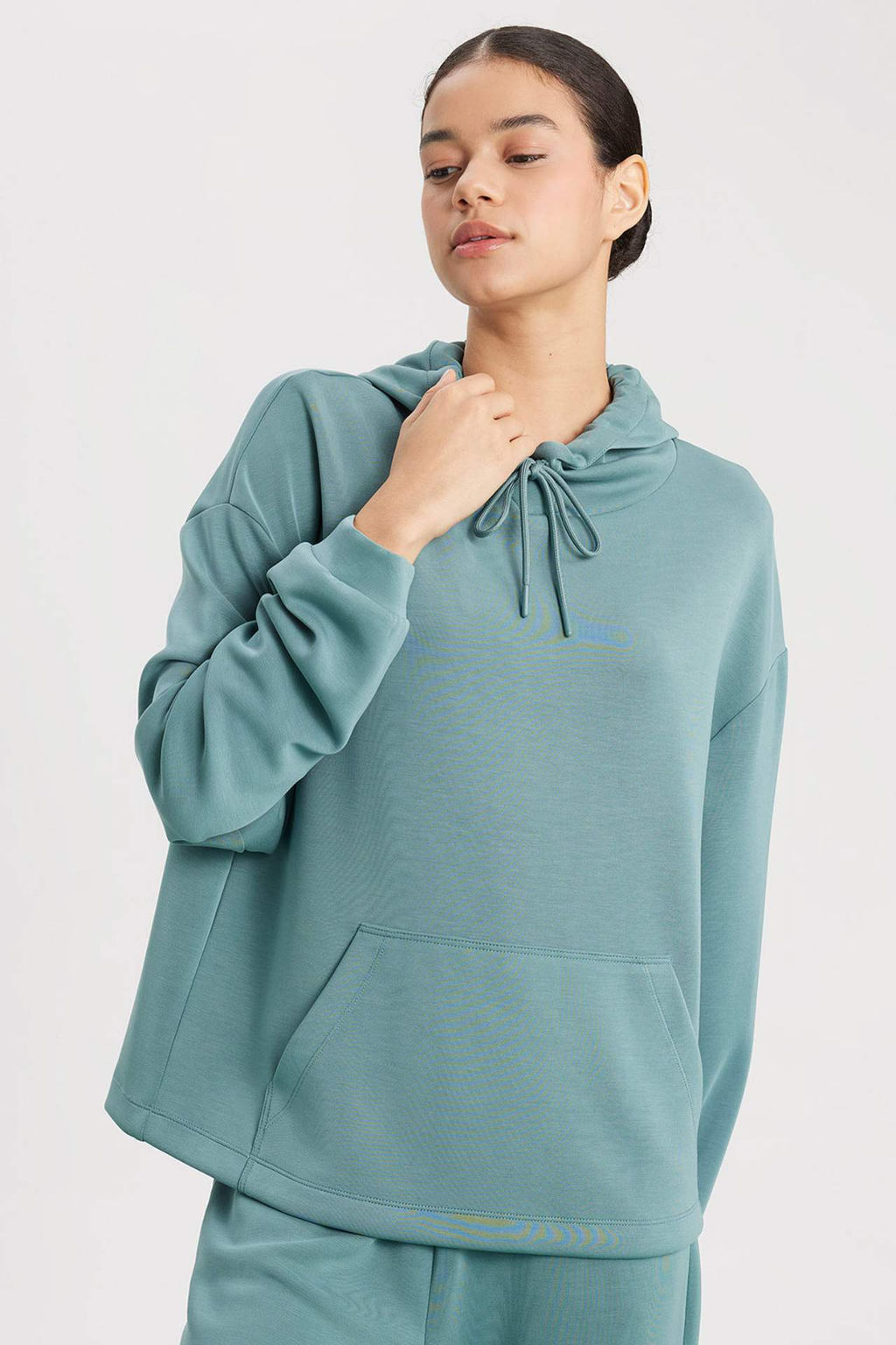 DeFactoFit Oversize Genis Kal?p Premium Kapusonlu Kanguru Cepli Sporcu Sweatshirt  фото 3