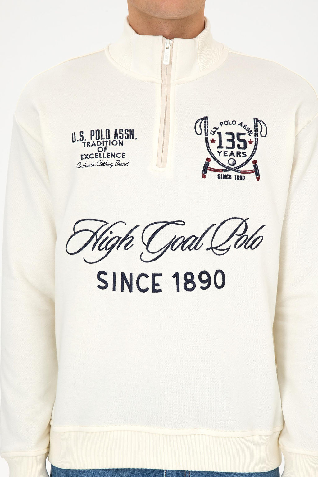 Erkek Comfort Fit Yar_m Fermuarl_ Krem Sweatshirt - U.s. polo assn фото 6