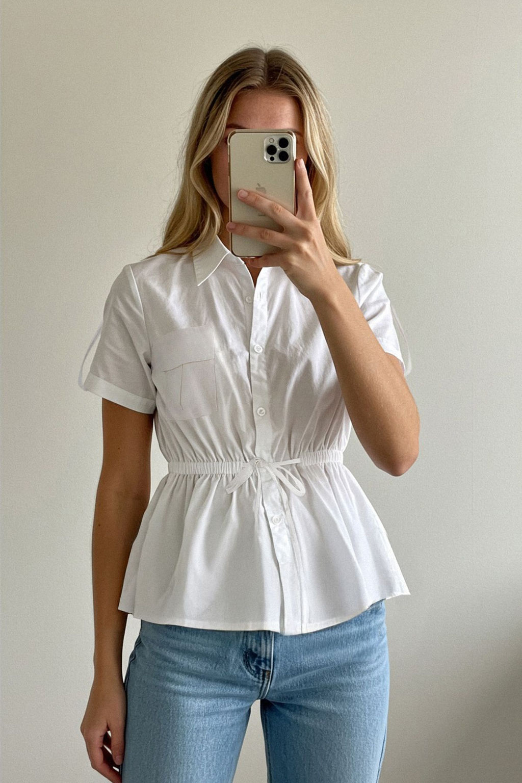 TRENDYOLMILLA Haki Onden Baglama Detayl? Cepli K?sa Kol Dokuma Gomlek TWOSS25GO00017