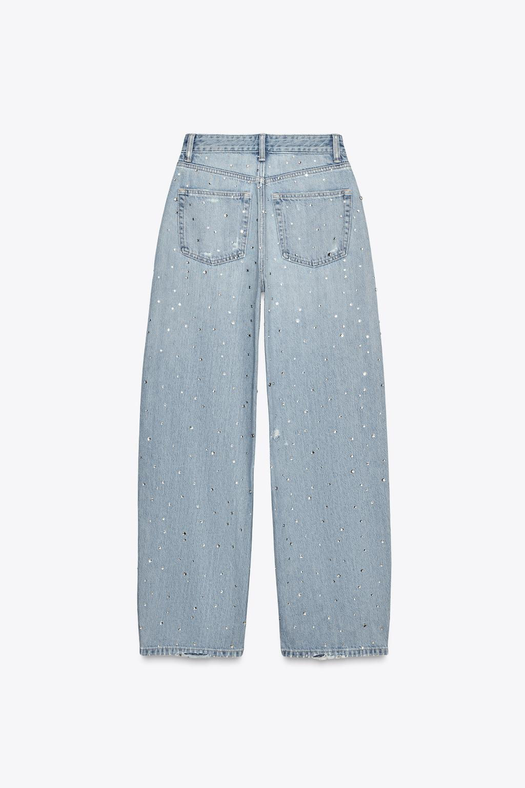 TRF CURVED RHINESTONE HIGH-WAIST JEANS - Zara фото 7