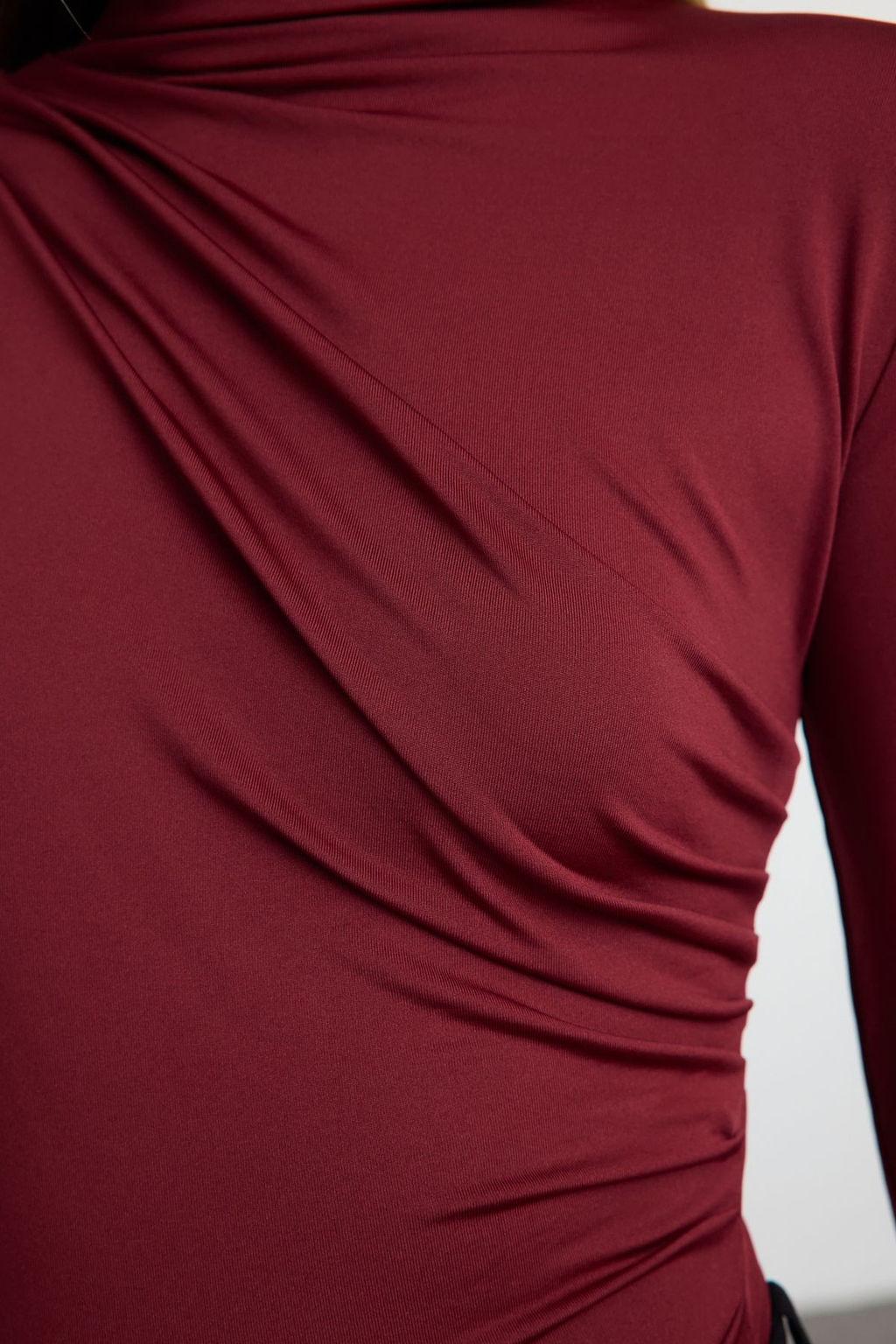 Bordo Buzgu Detayl? Dik Yaka C?tc?tl? Esnek Orme Body TWOAW24BD00014