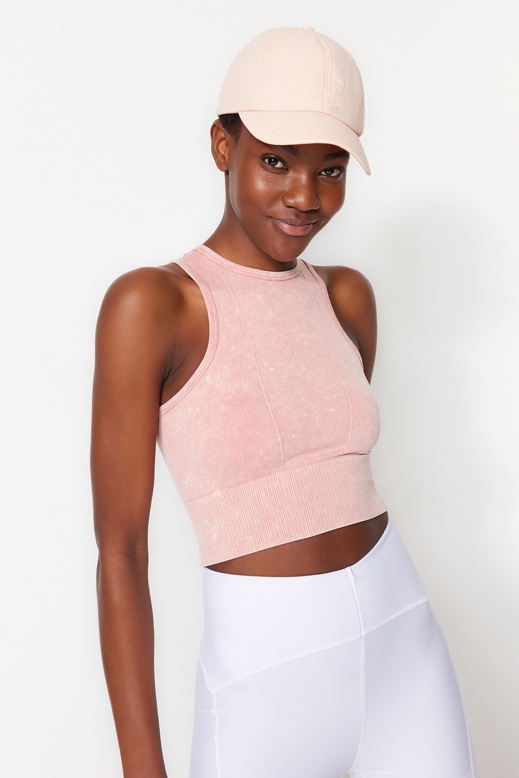 Trendyolmilla Lacivert Seamless/Dikissiz Crop Y?kamal? Halter Yaka Orme Spor Ust/Bluz THMSS23SS00004
