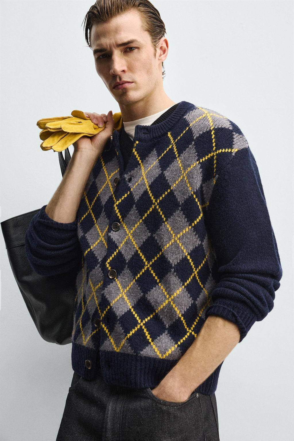 100% WOOL ARGYLE CARDIGAN - Zara фото 14