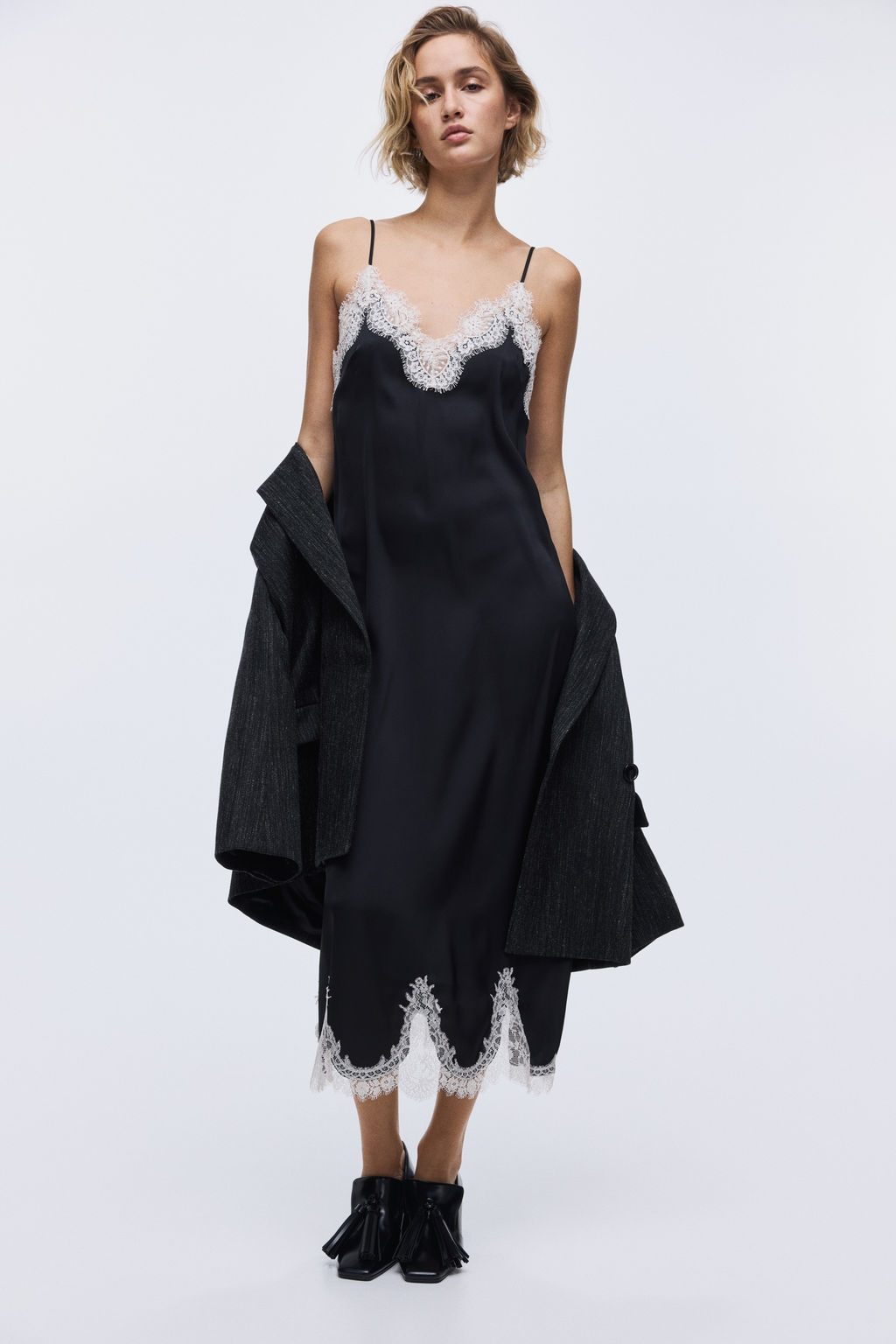 Vestido lencero con ribete de encaje - H&m фото 3