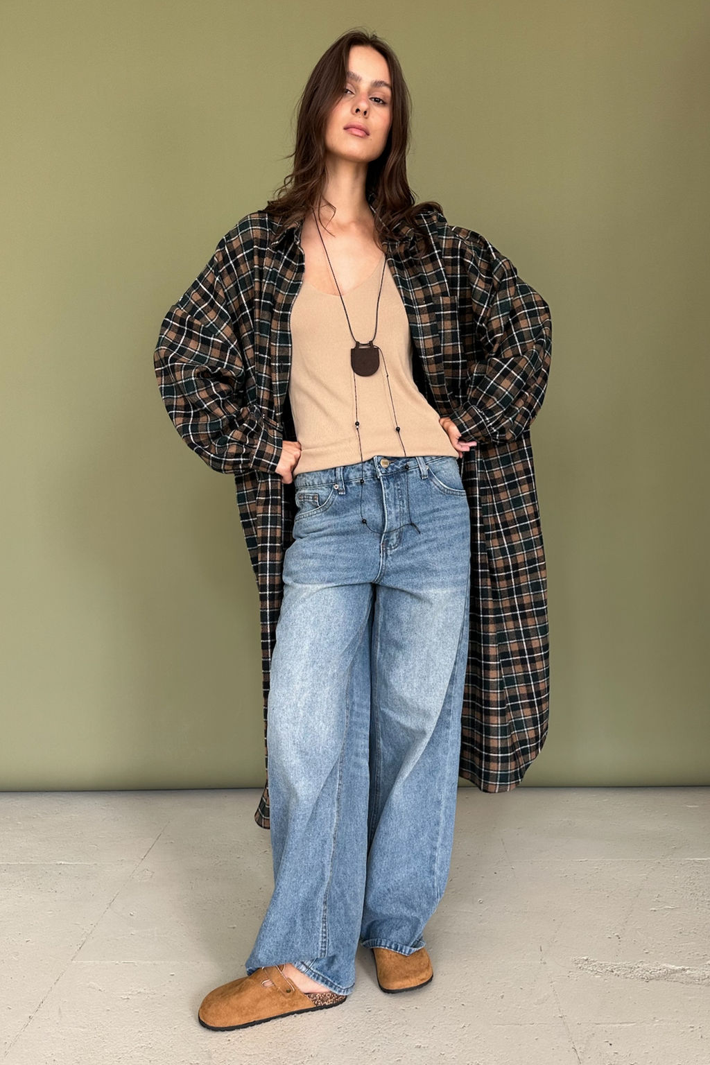Рубашка удлиненная AUTUMN046/03/Бежевый, зелёный - M&G all natural фото 6