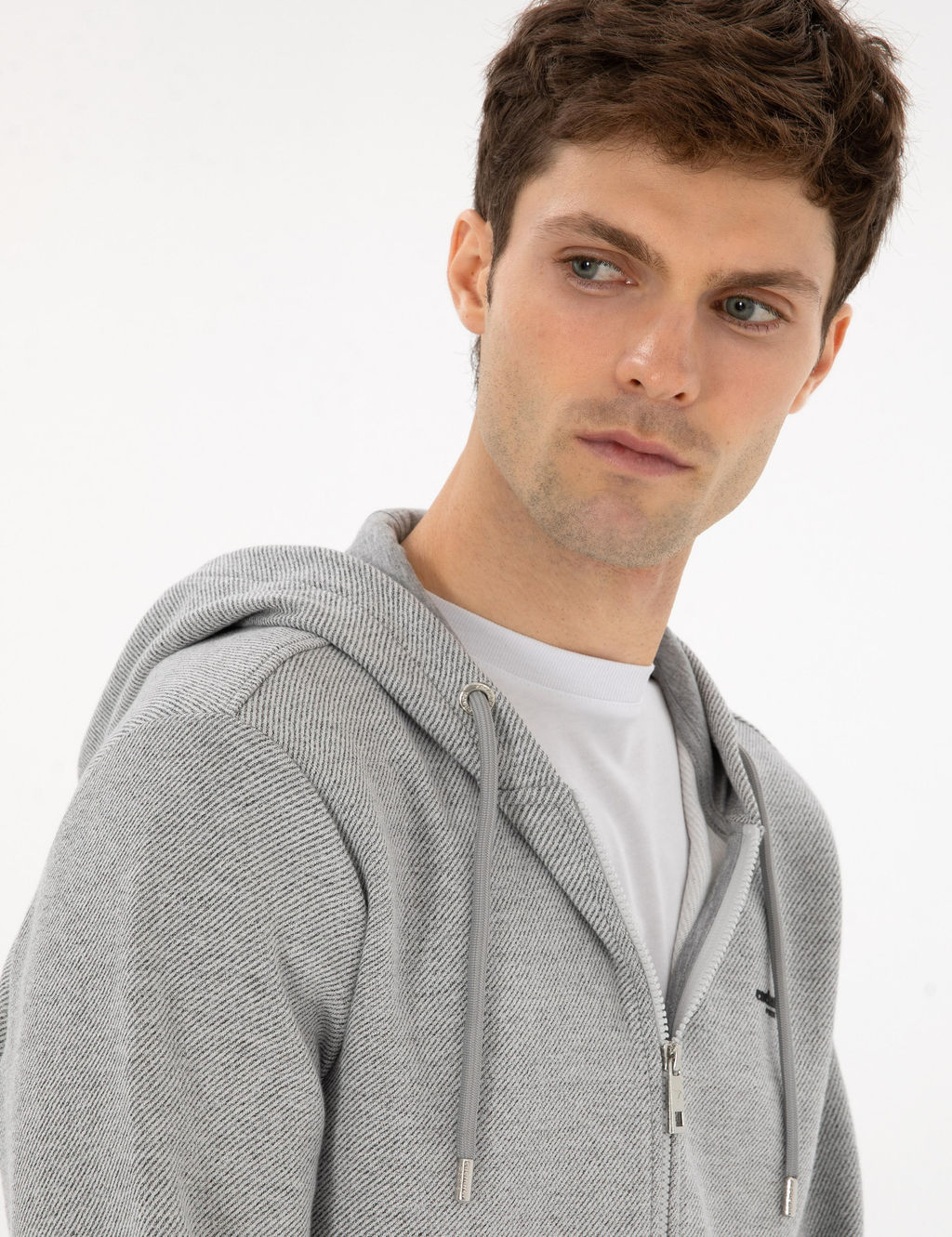 Gri Melanj Regular Fit Pamuk Kar___ml_ Tam Fermuarl_ Sweatshirt - Cacharel фото 2