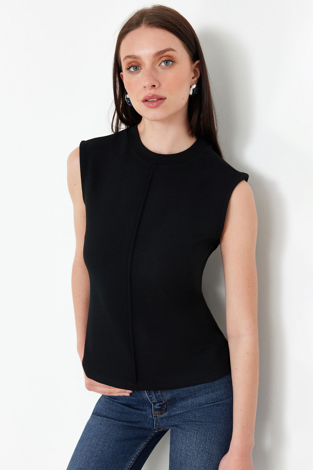 Trendyolmilla Siyah Viskoz/Yumusak Kumas Fitted/Vucuda Oturan Esnek Orme Bluz TWOSS24BZ00432  фото 8