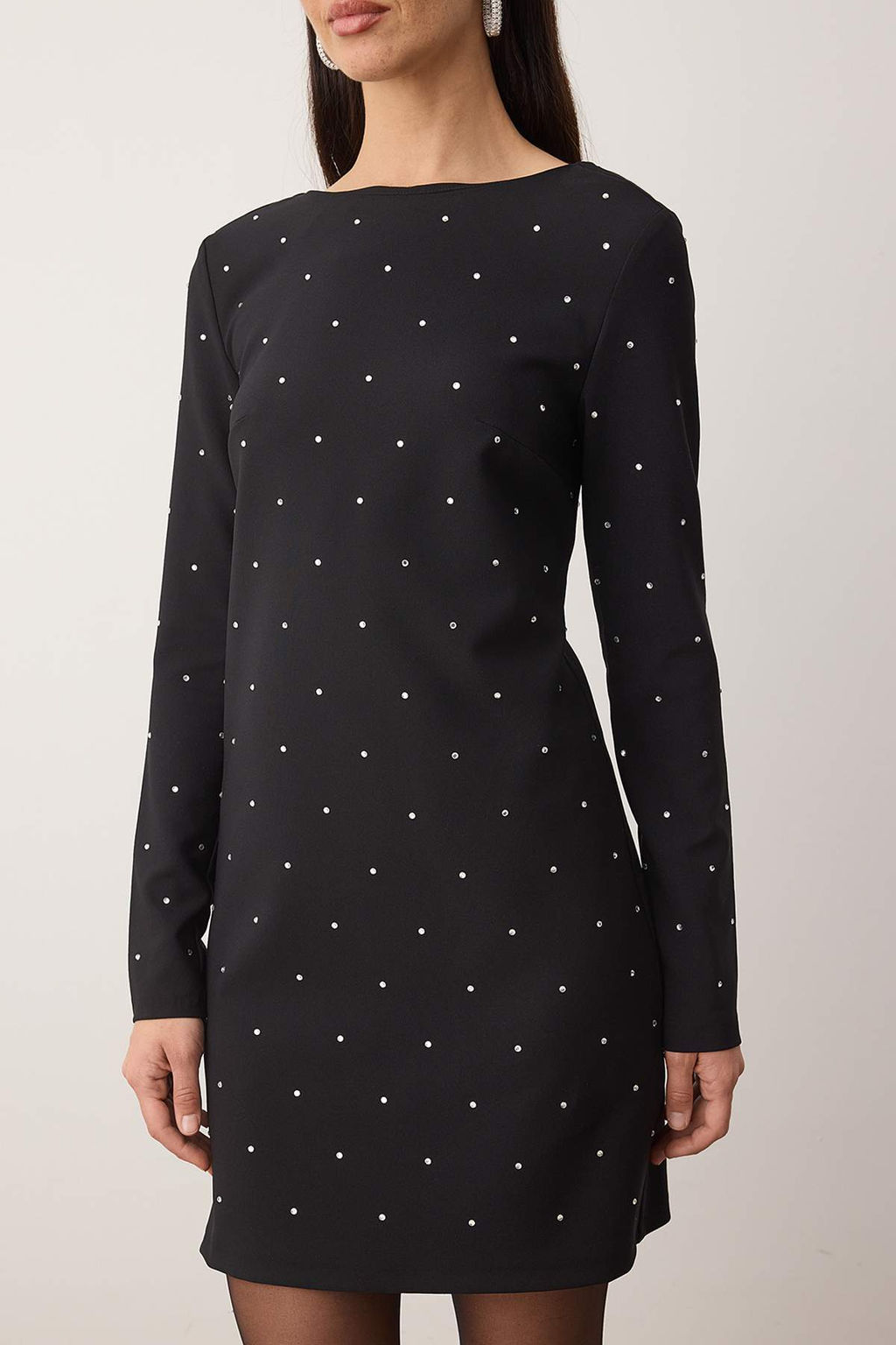 Siyah Tas Bask?l? Dokuma Mini Astars?z Elbise TPRAW26EL00090 - Trendyolmilla фото 2