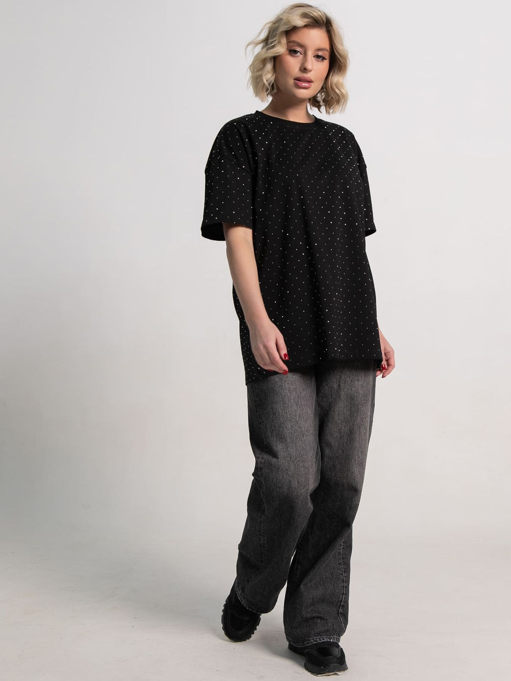 Футболка Ия (черная/стразы) Б15236-4М