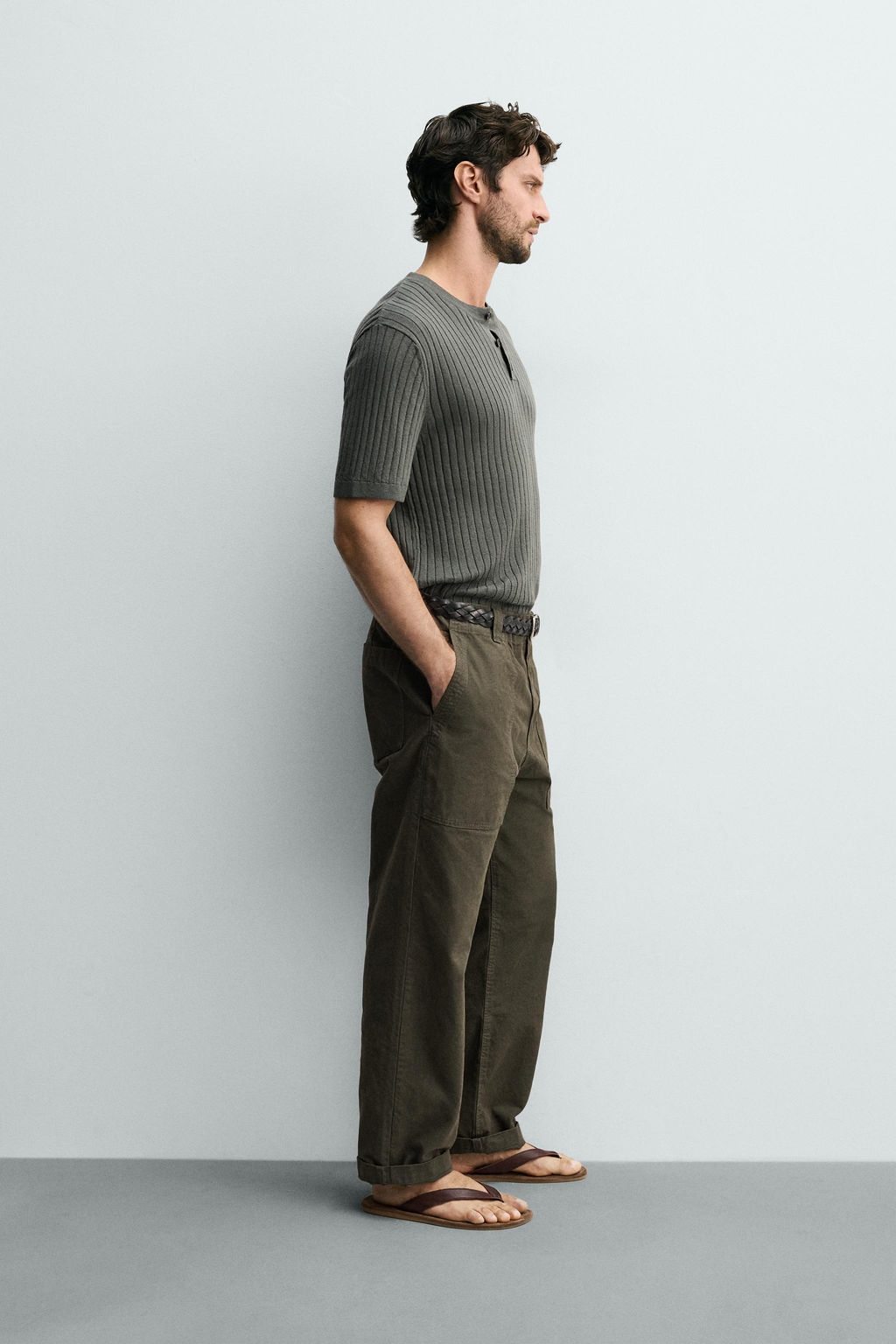 CAMISETA PUNTO CANAL? CUELLO PANADERO / Khaki - Zara фото 5