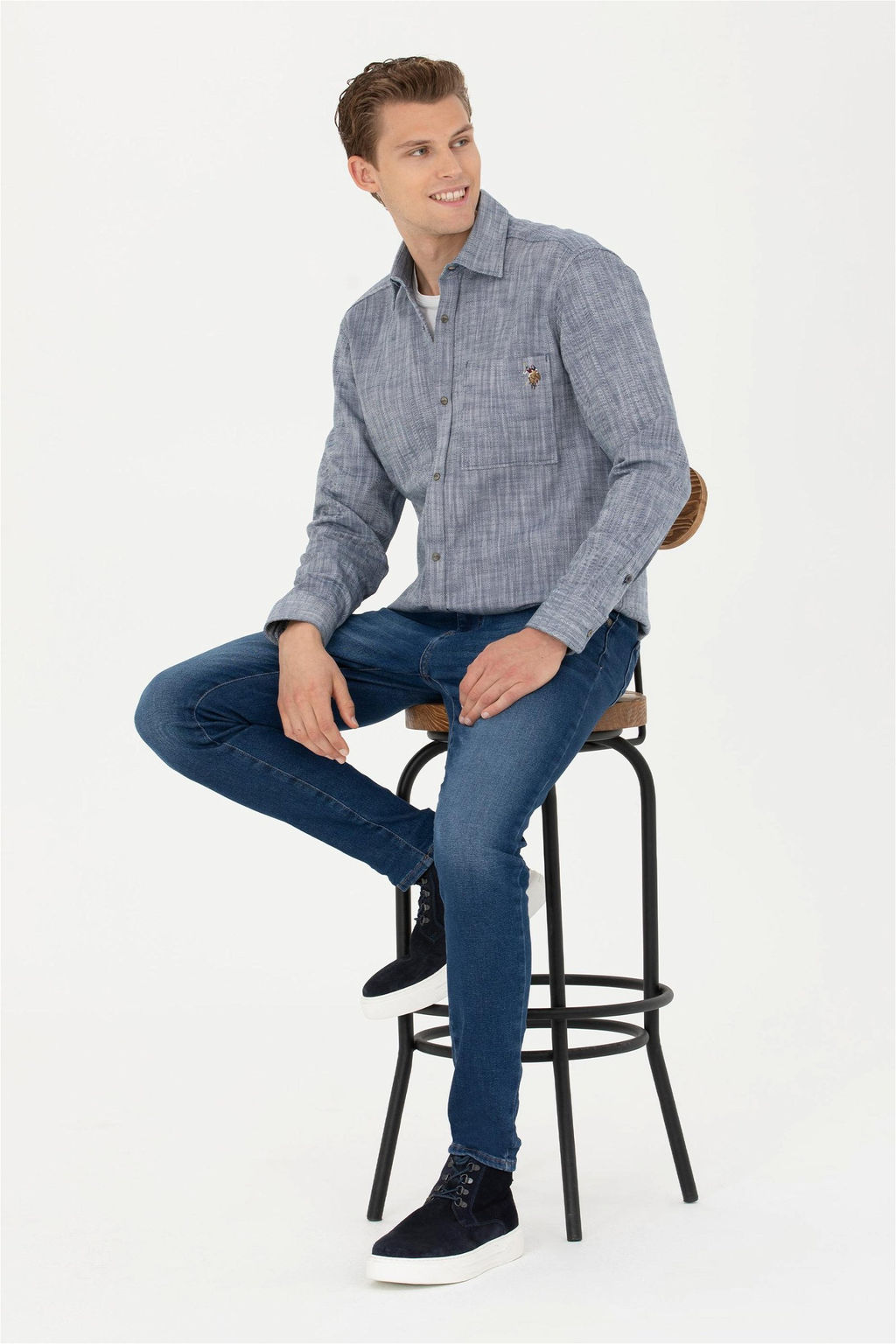 Мужская темно-синяя рубашка с длинным рукавом - U.s. polo assn фото 4