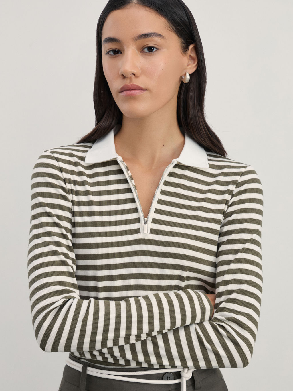 Лонгслив в полоску с молнией из вискозы / Zarina