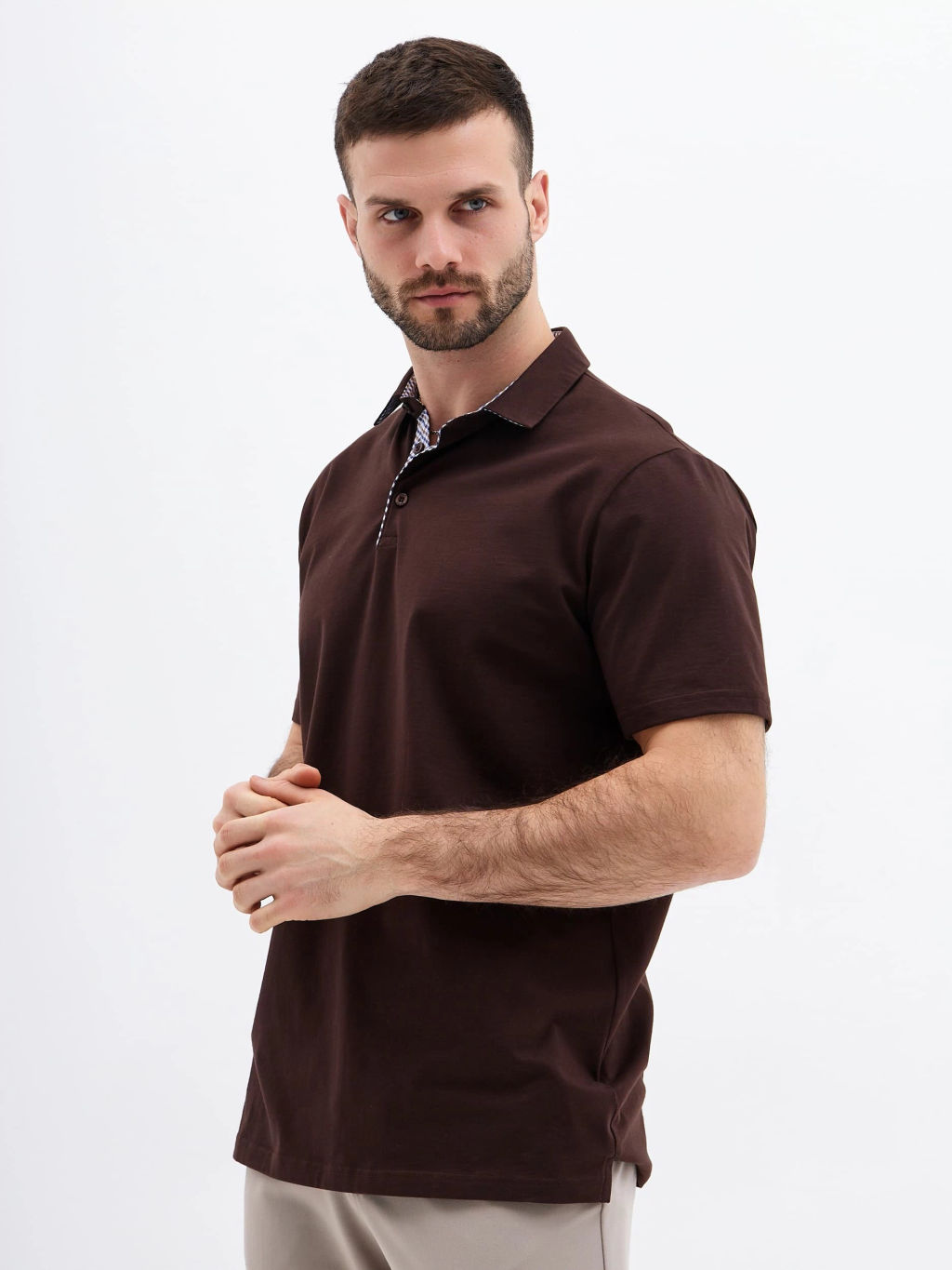 Джемпер мужской с воротником поло короткий рукав GREG G144-KO1246T-SAS5104 (коричневый)